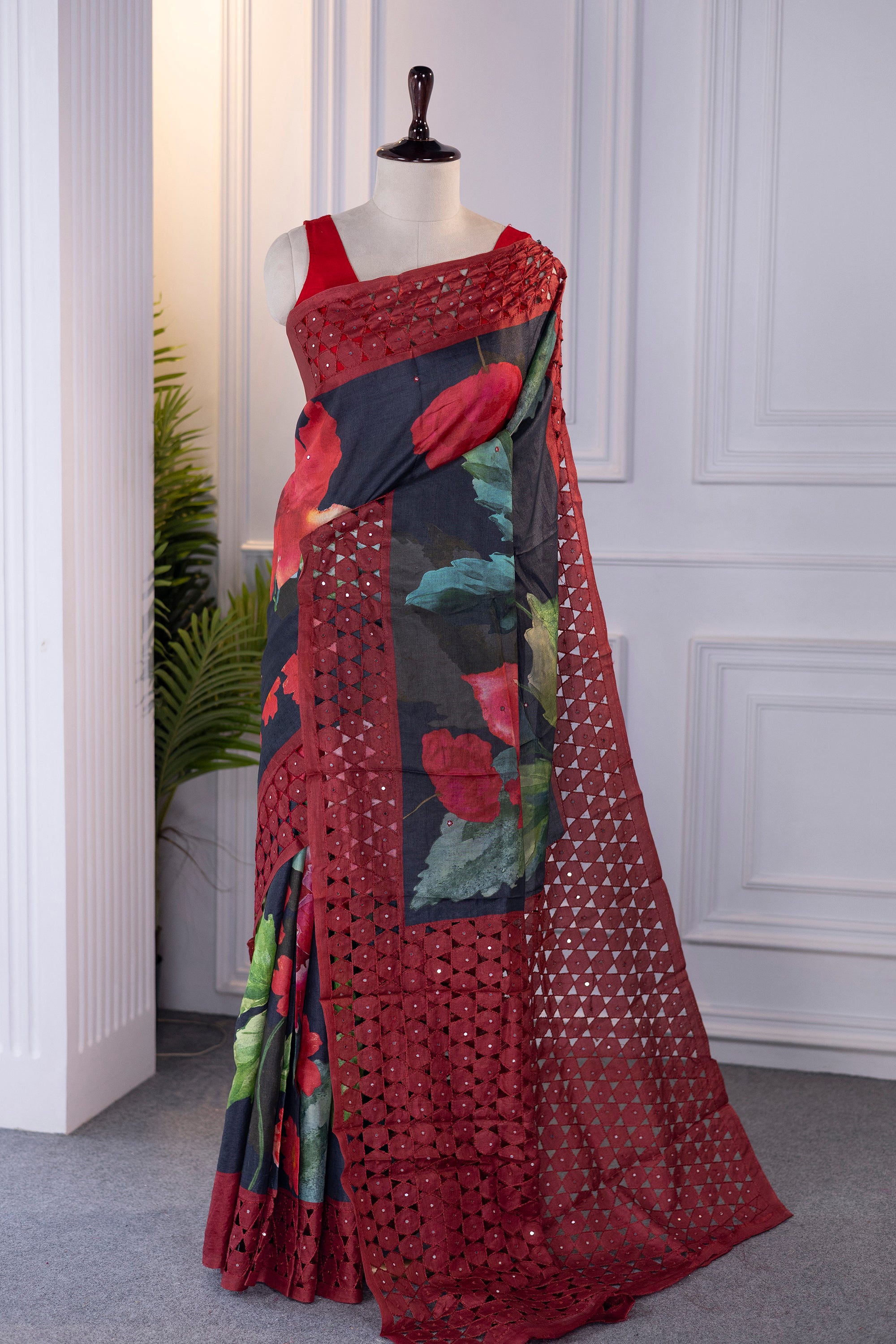 Tussar Digital Print Cutwork