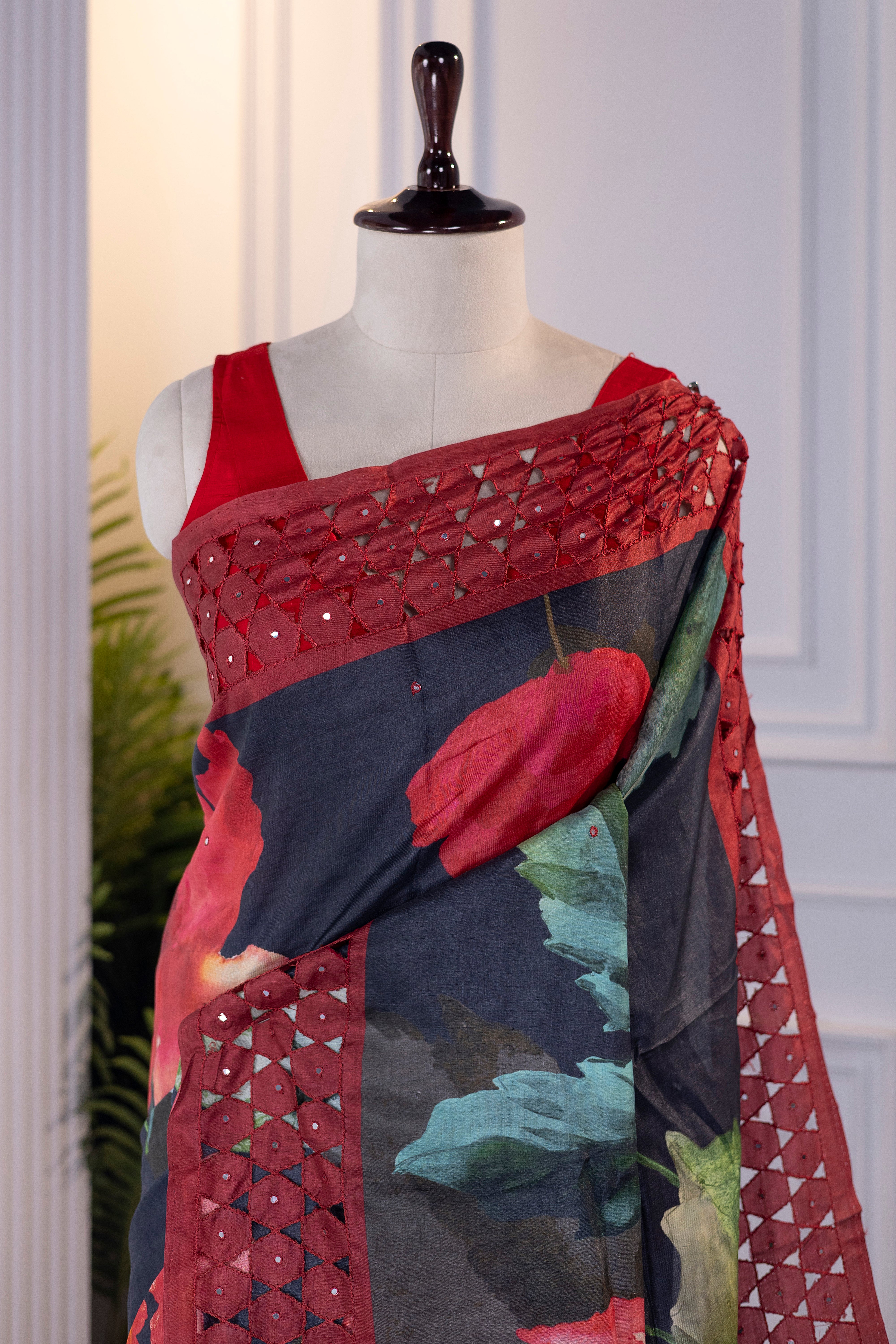 Tussar Digital Print Cutwork