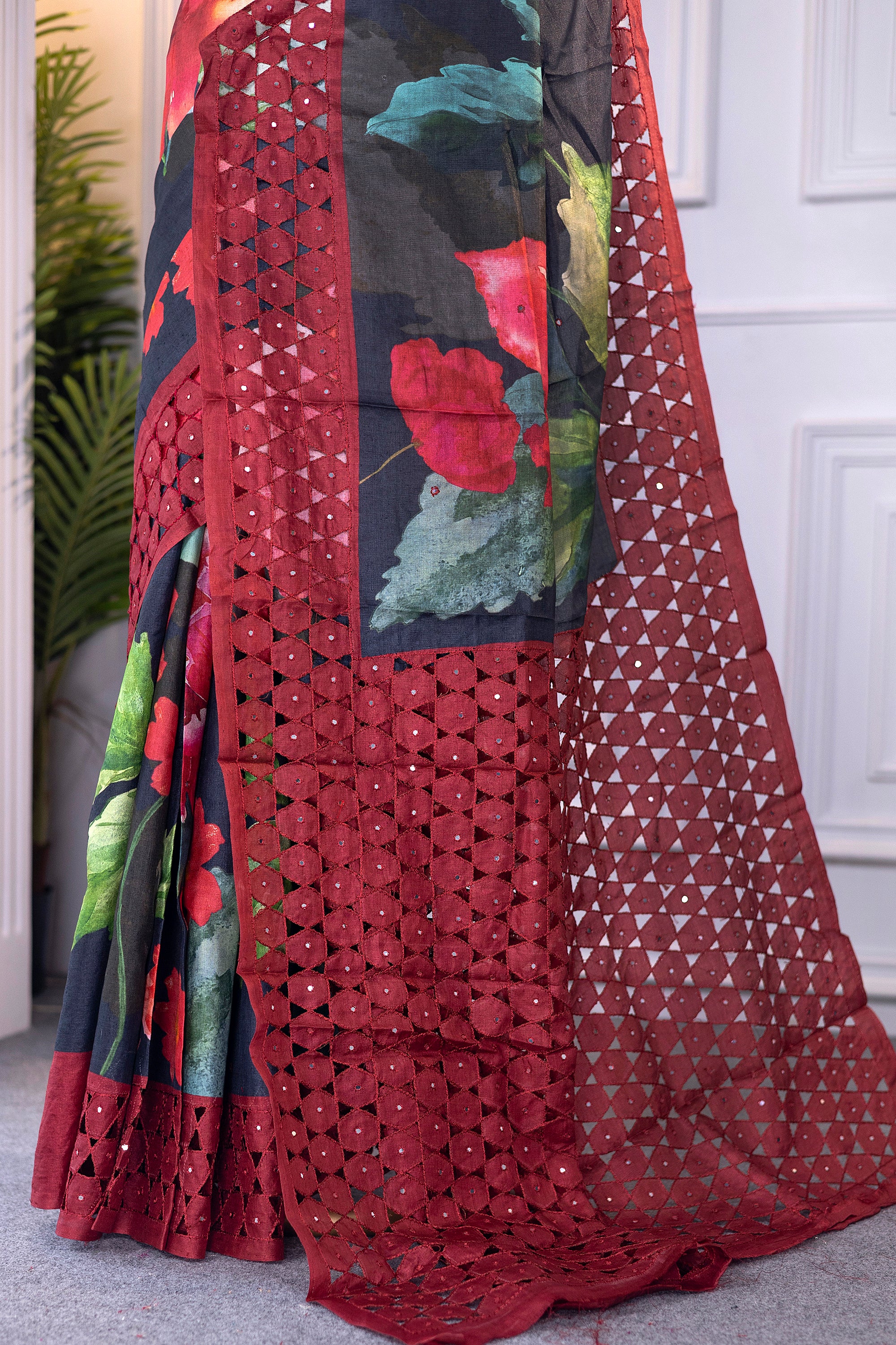 Tussar Digital Print Cutwork