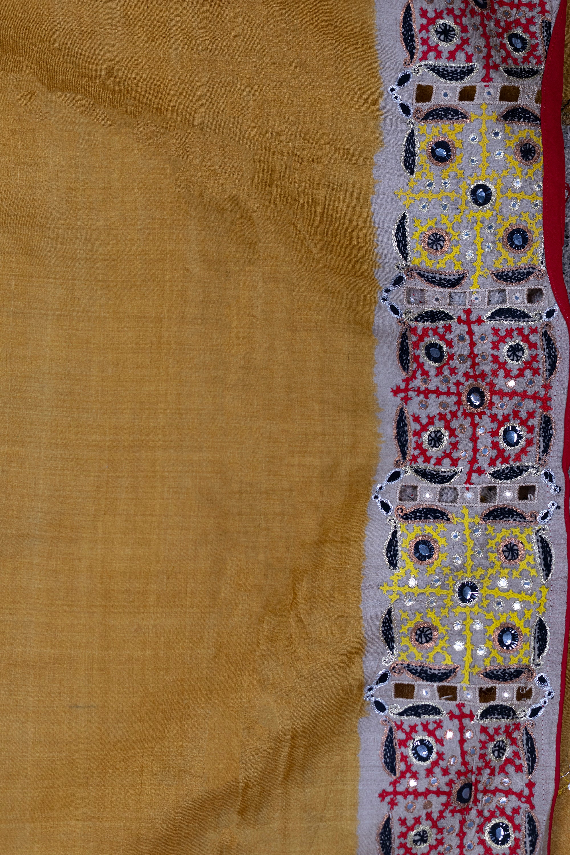 Tussar Gujarati Aari Work With Cutwork