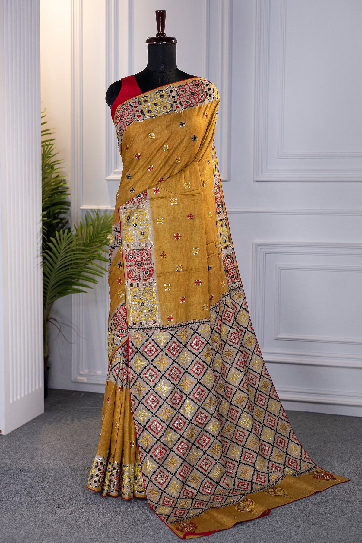Tussar Gujarati Aari Work With Cutwork