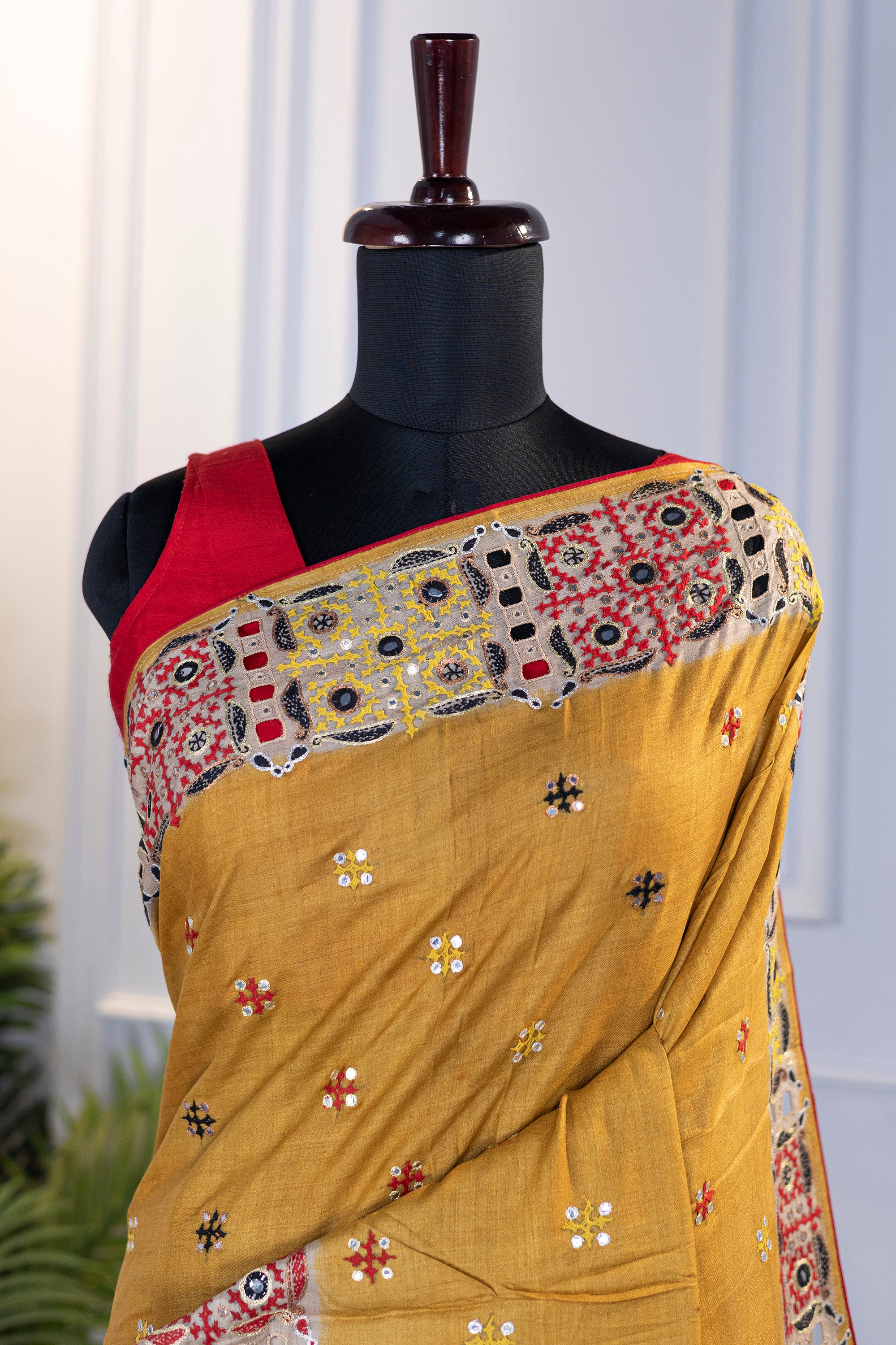 Tussar Gujarati Aari Work With Cutwork