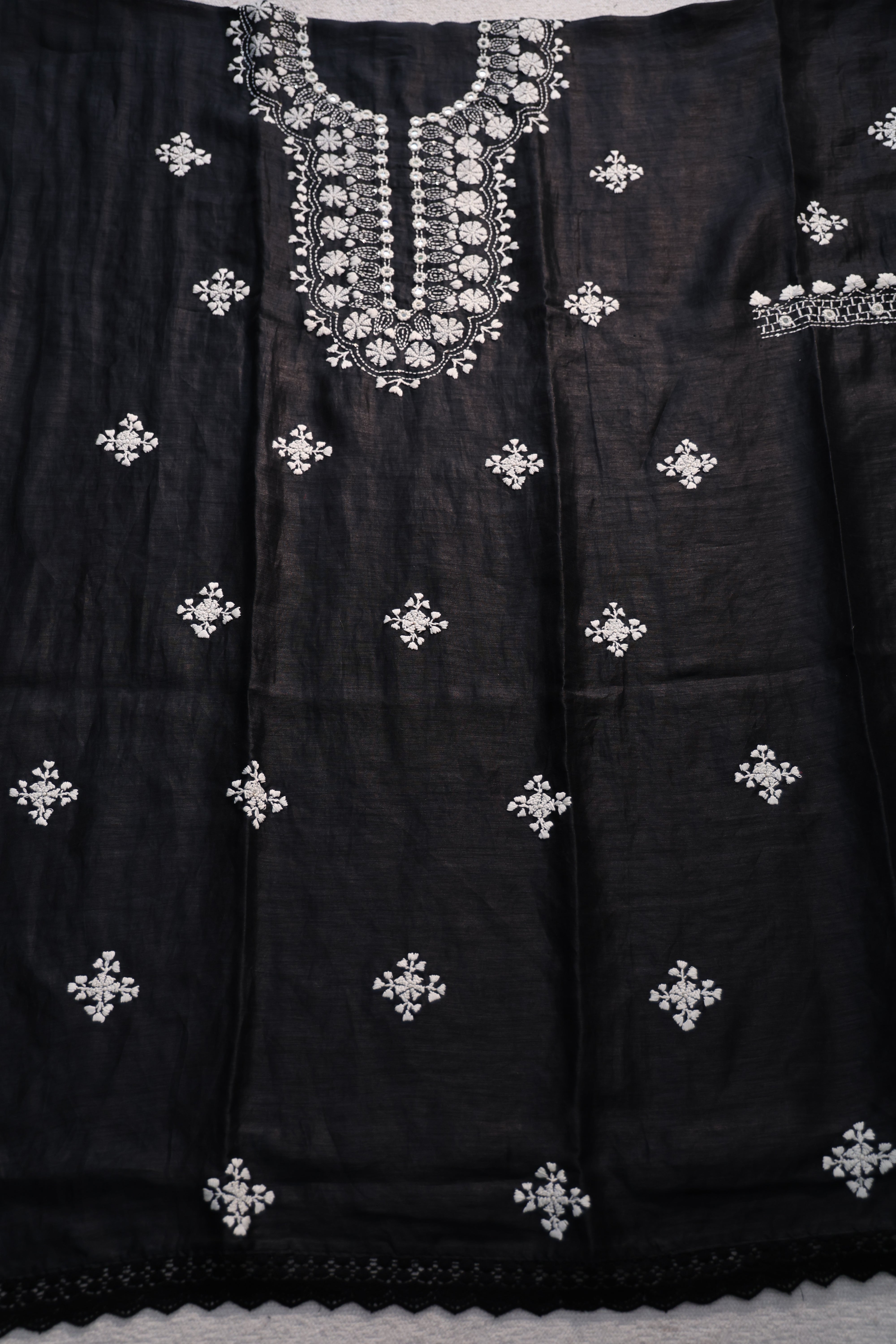 Linen Handwork Suit Piece Black