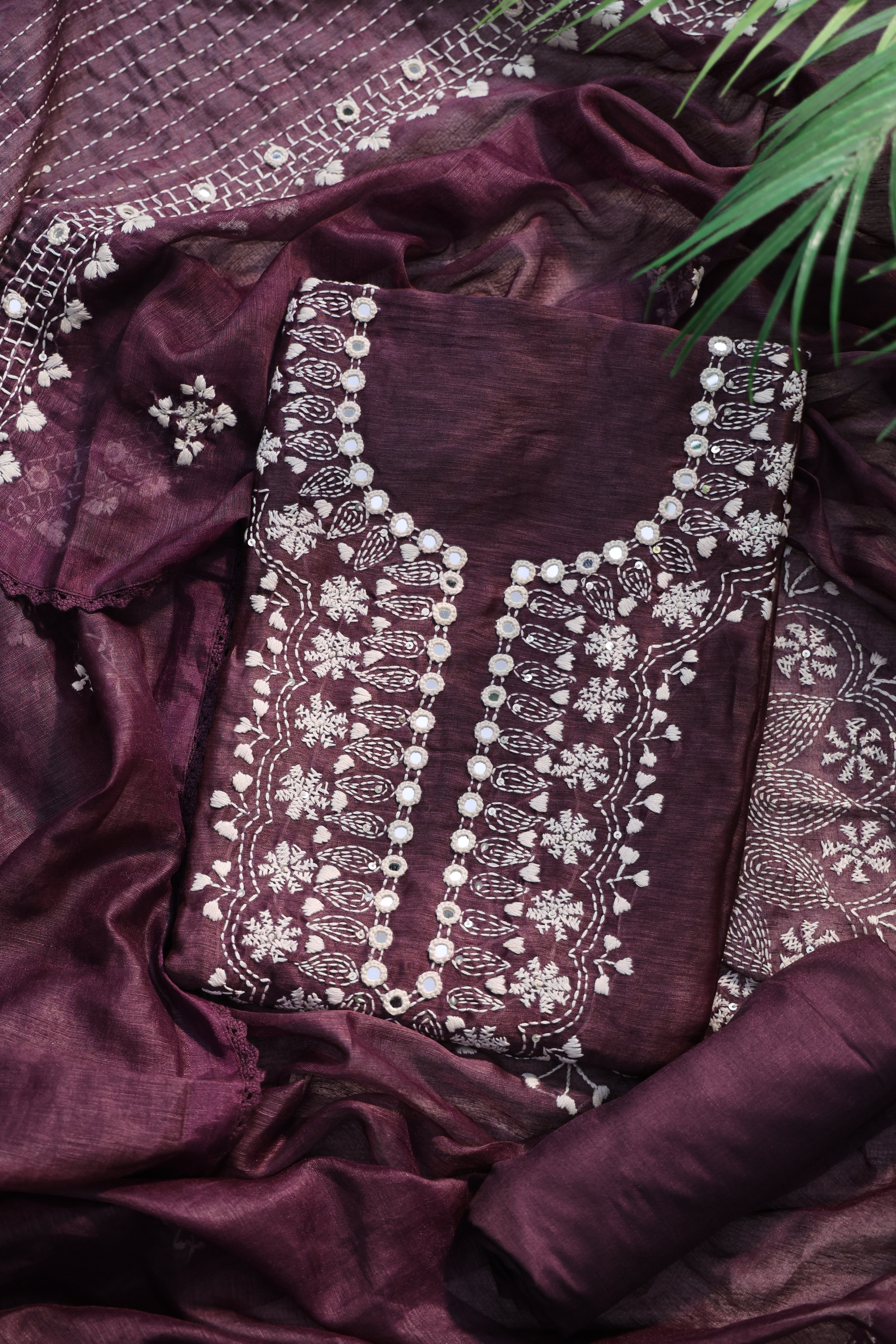 Linen Handwork Suit Piece Purple