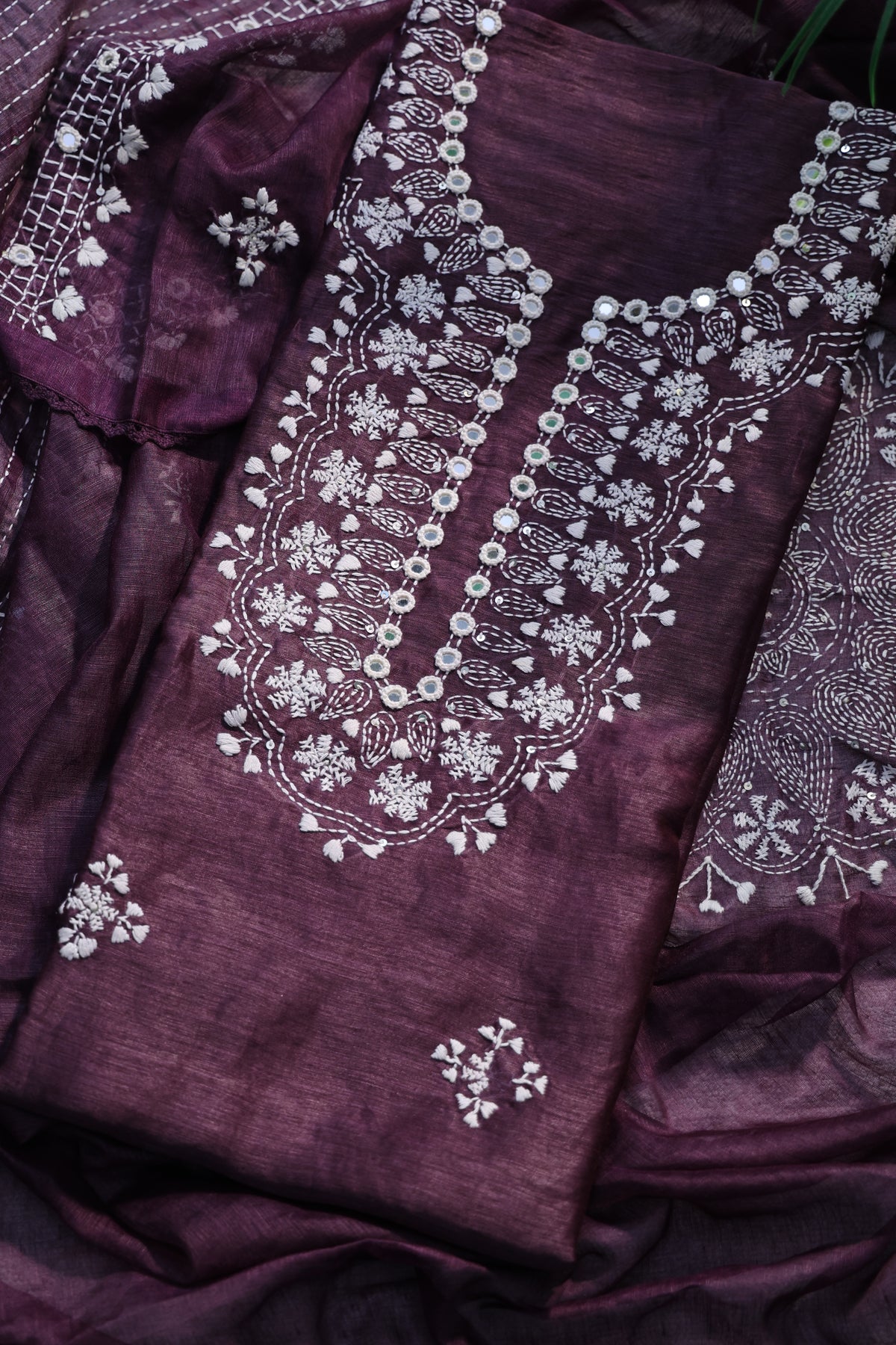 Linen Handwork Suit Piece Purple