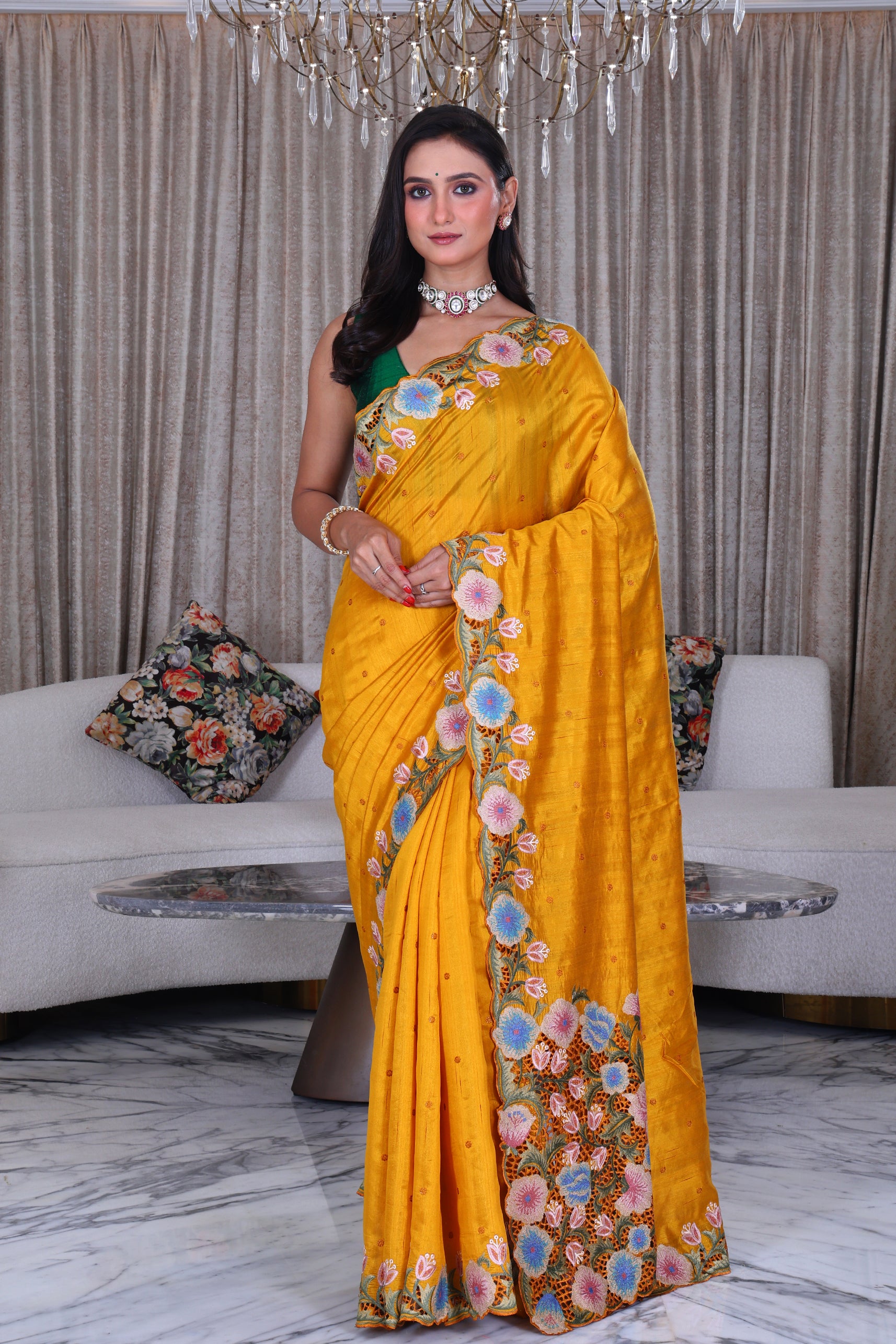 Semi Tussar Cutwork