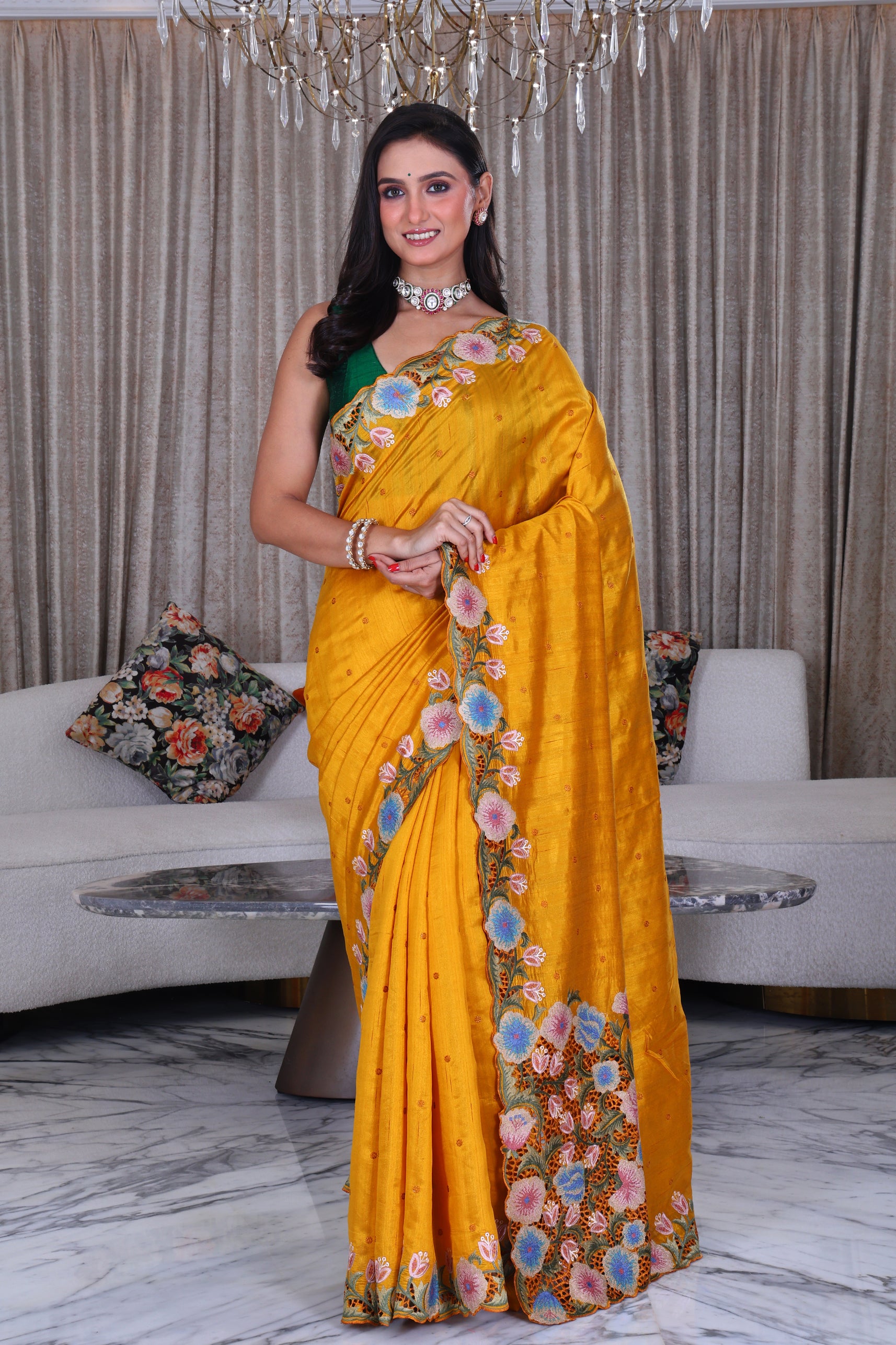Semi Tussar Cutwork