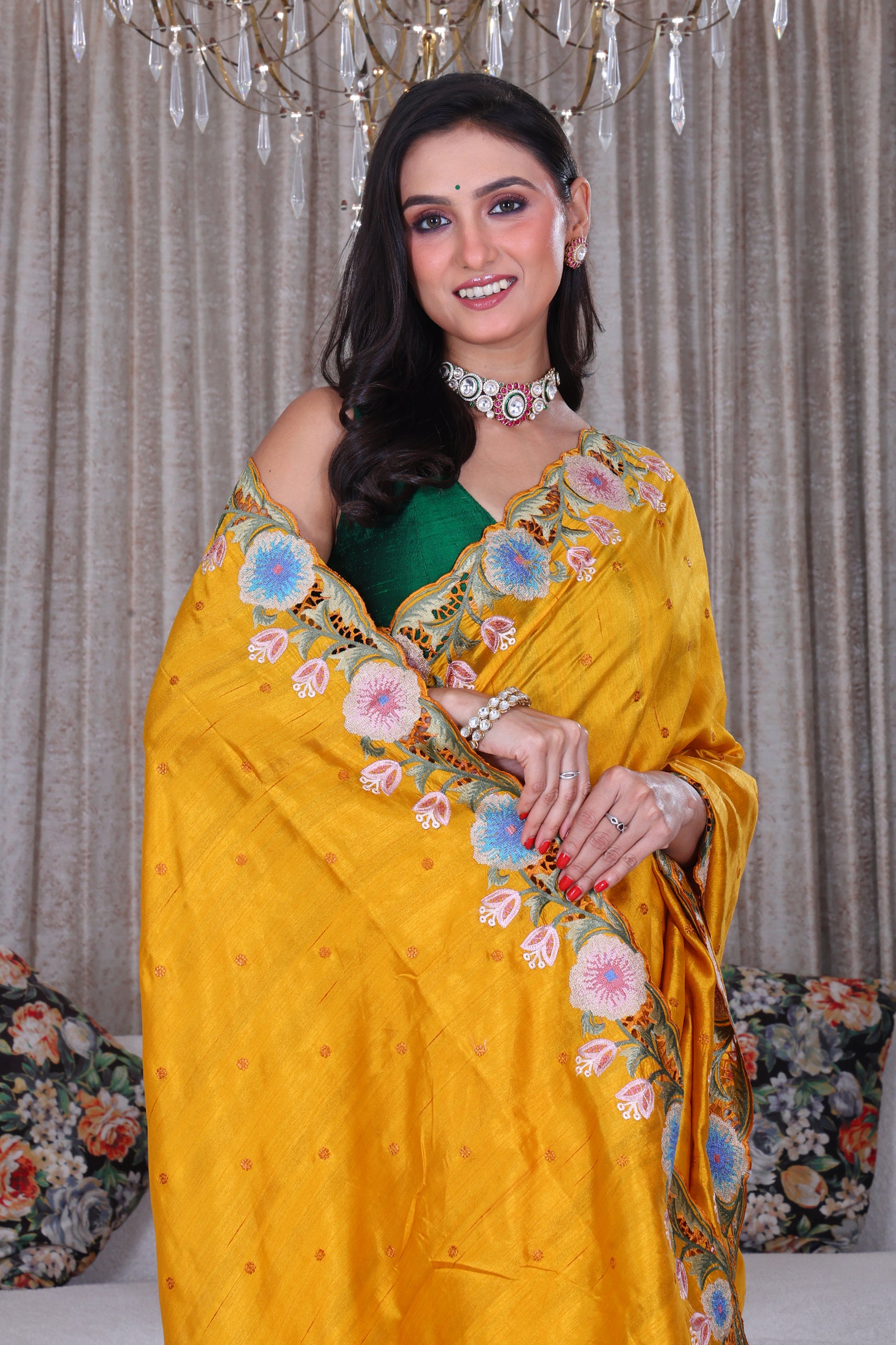 Semi Tussar Cutwork