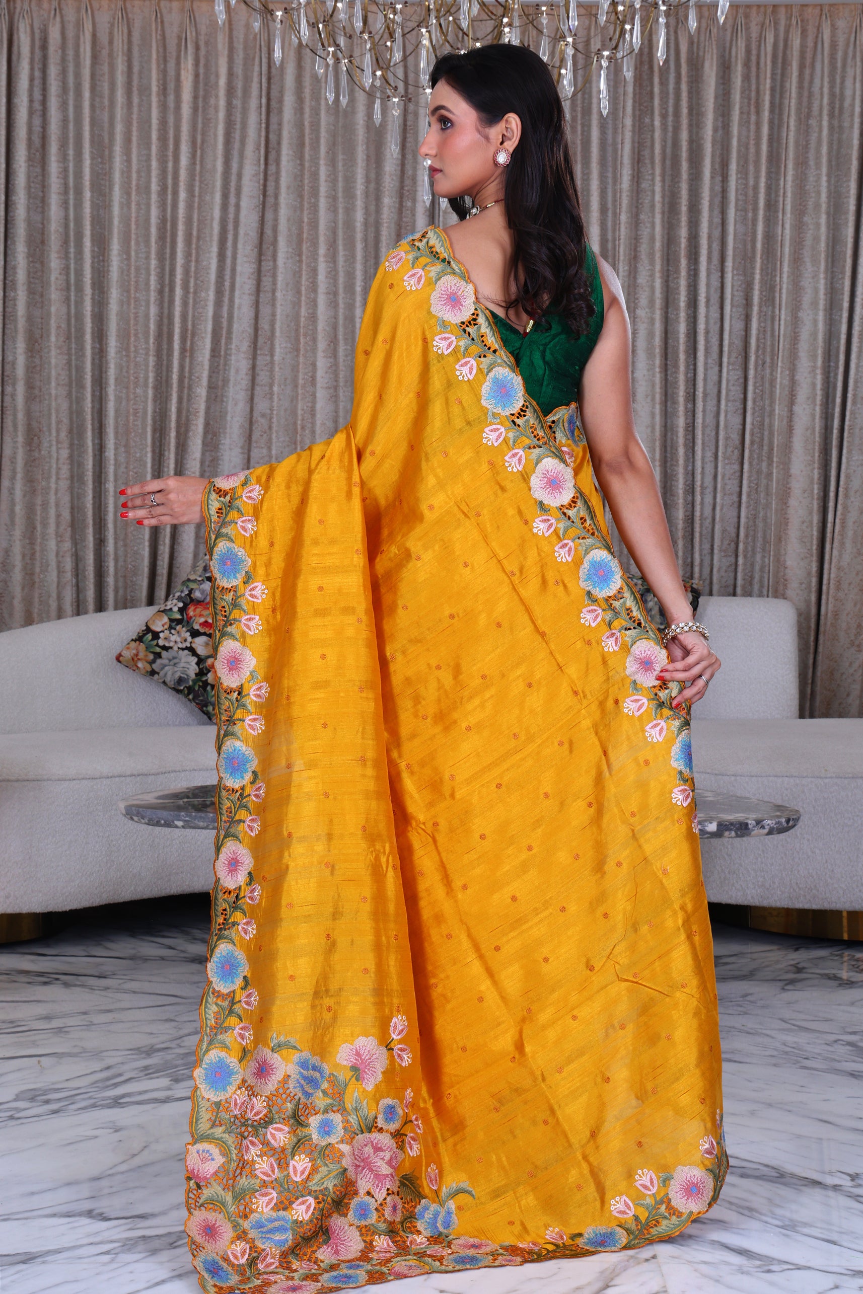 Semi Tussar Cutwork