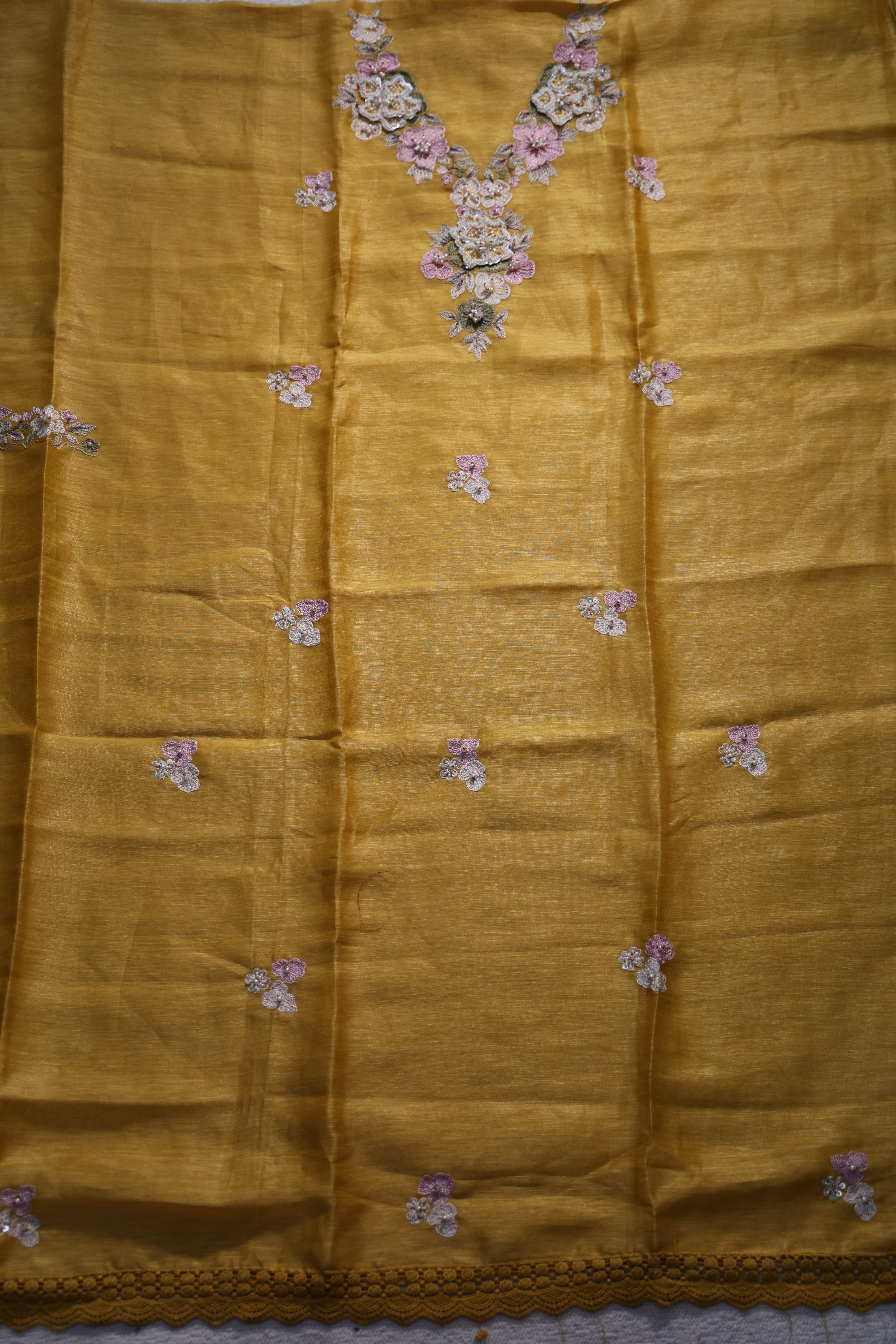 Linen Handwork Suit Piece Yellow