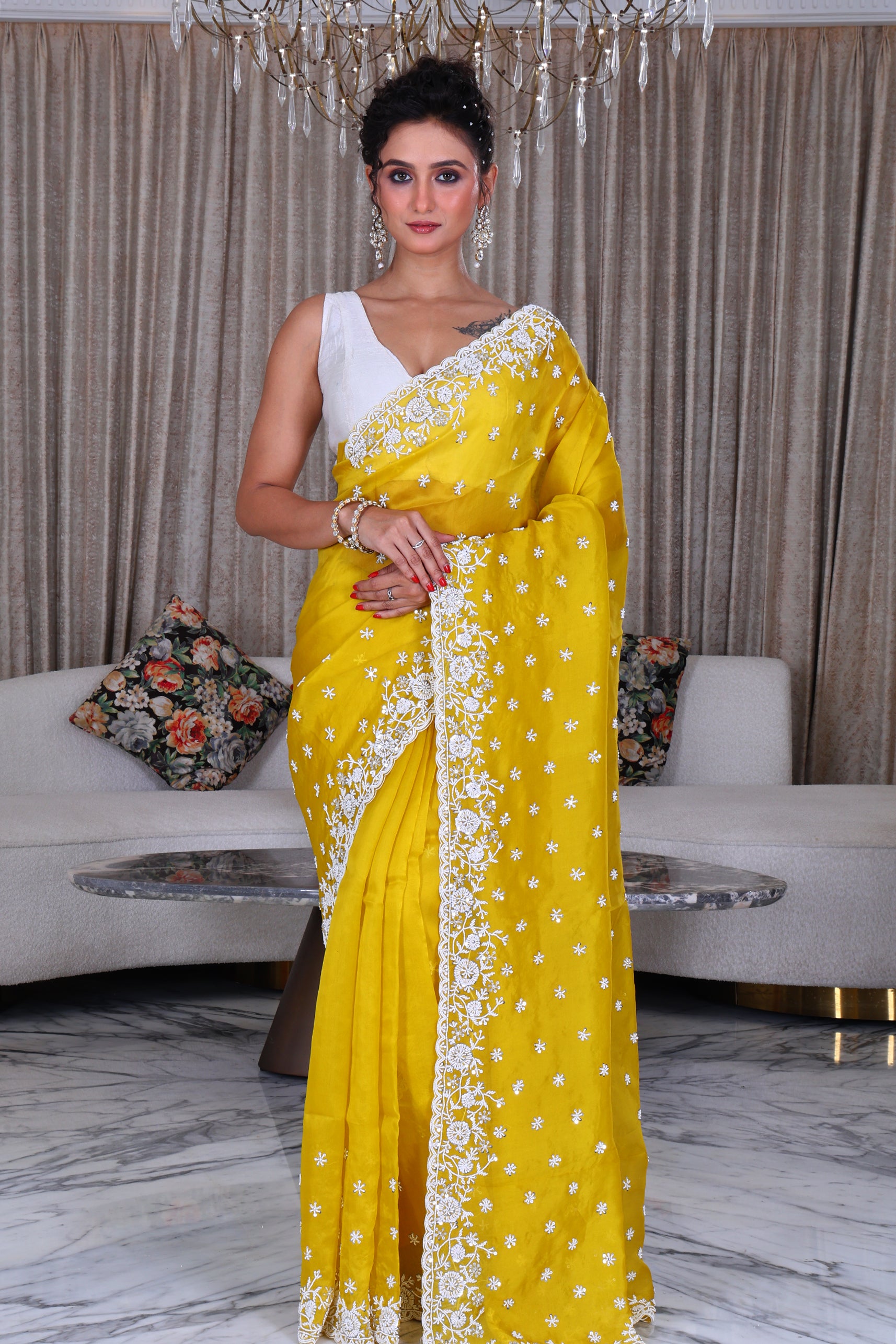 Organza Hand Pearl Work