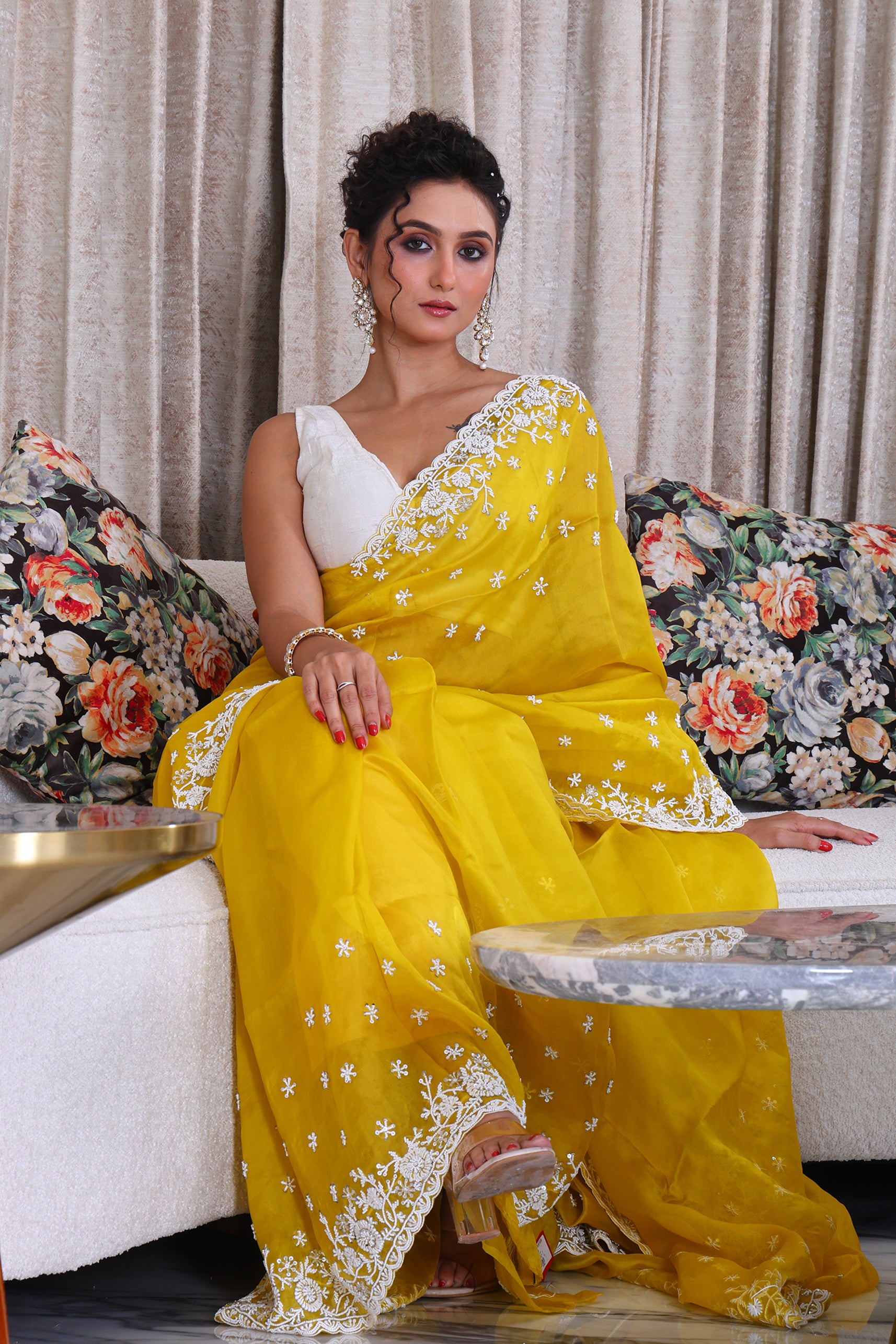 Organza Hand Pearl Work