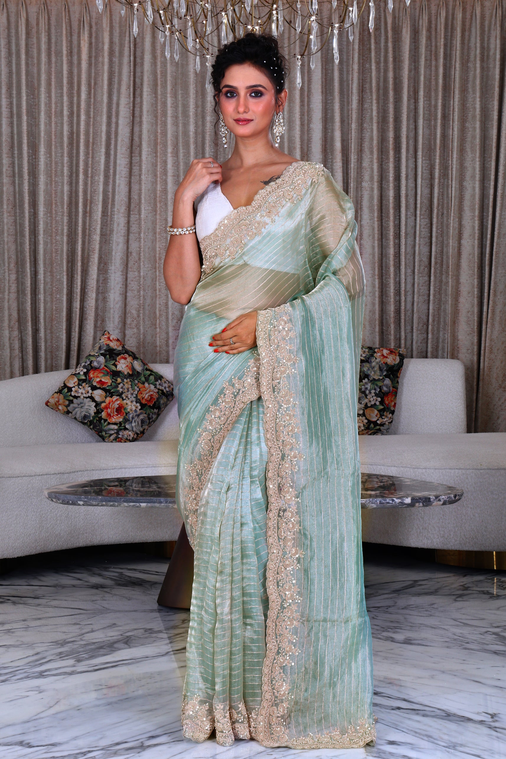 Check Tissue Zardosi Work