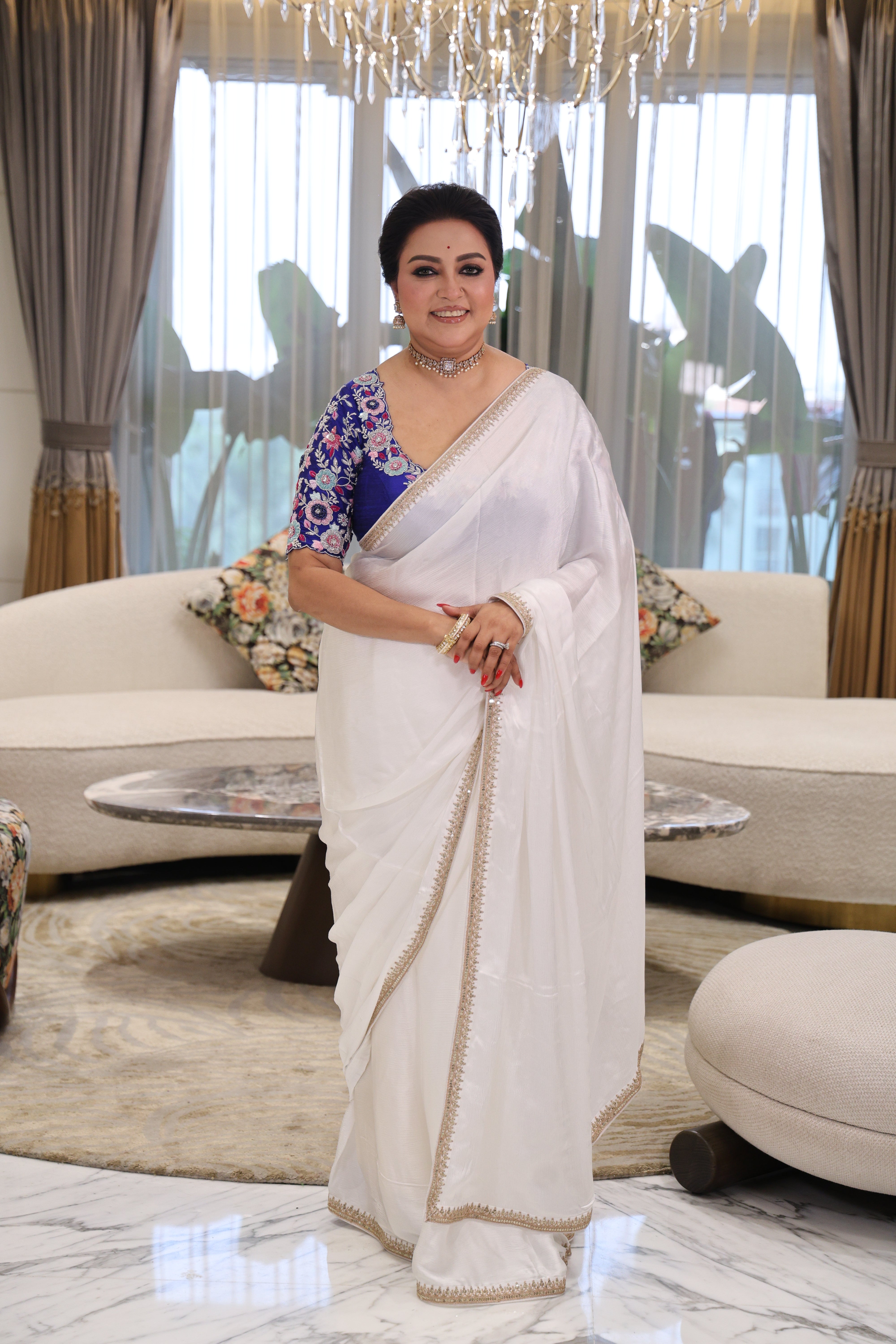 Crepe Satin Saree With Border