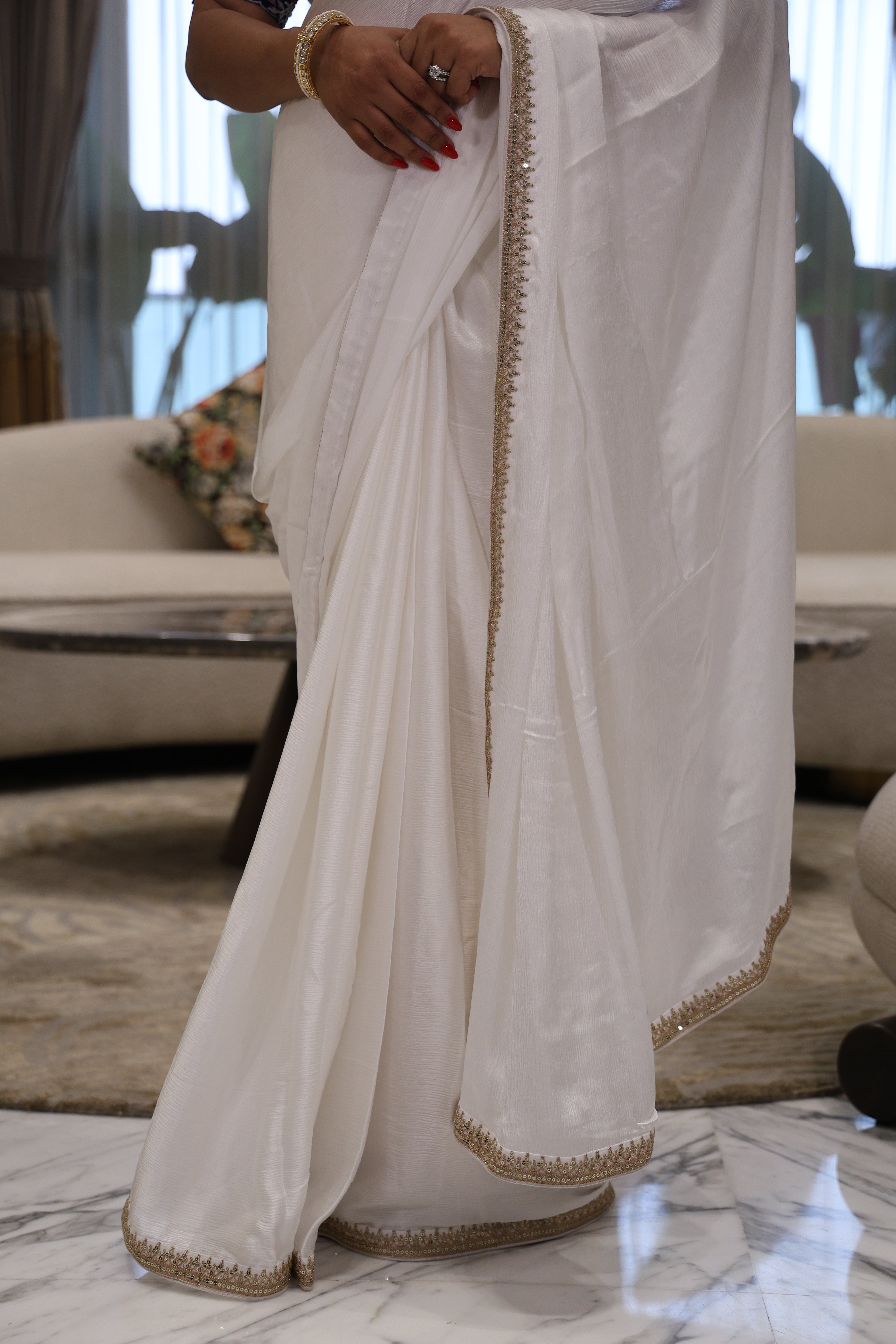 Crepe Satin Saree With Border