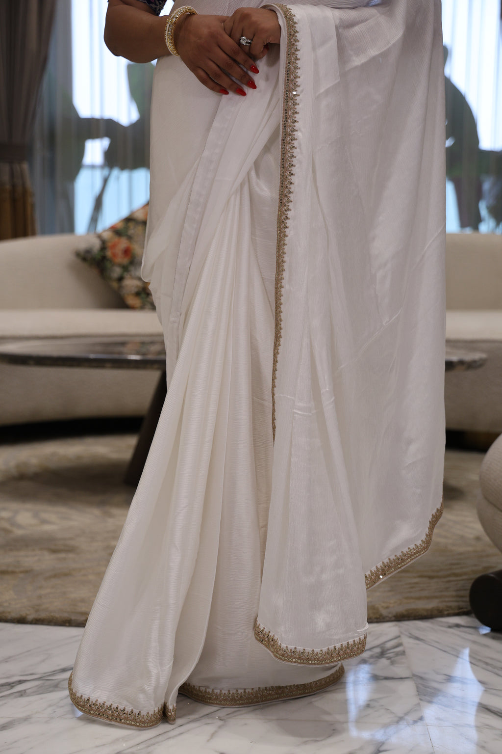 Crepe Satin Saree With Border