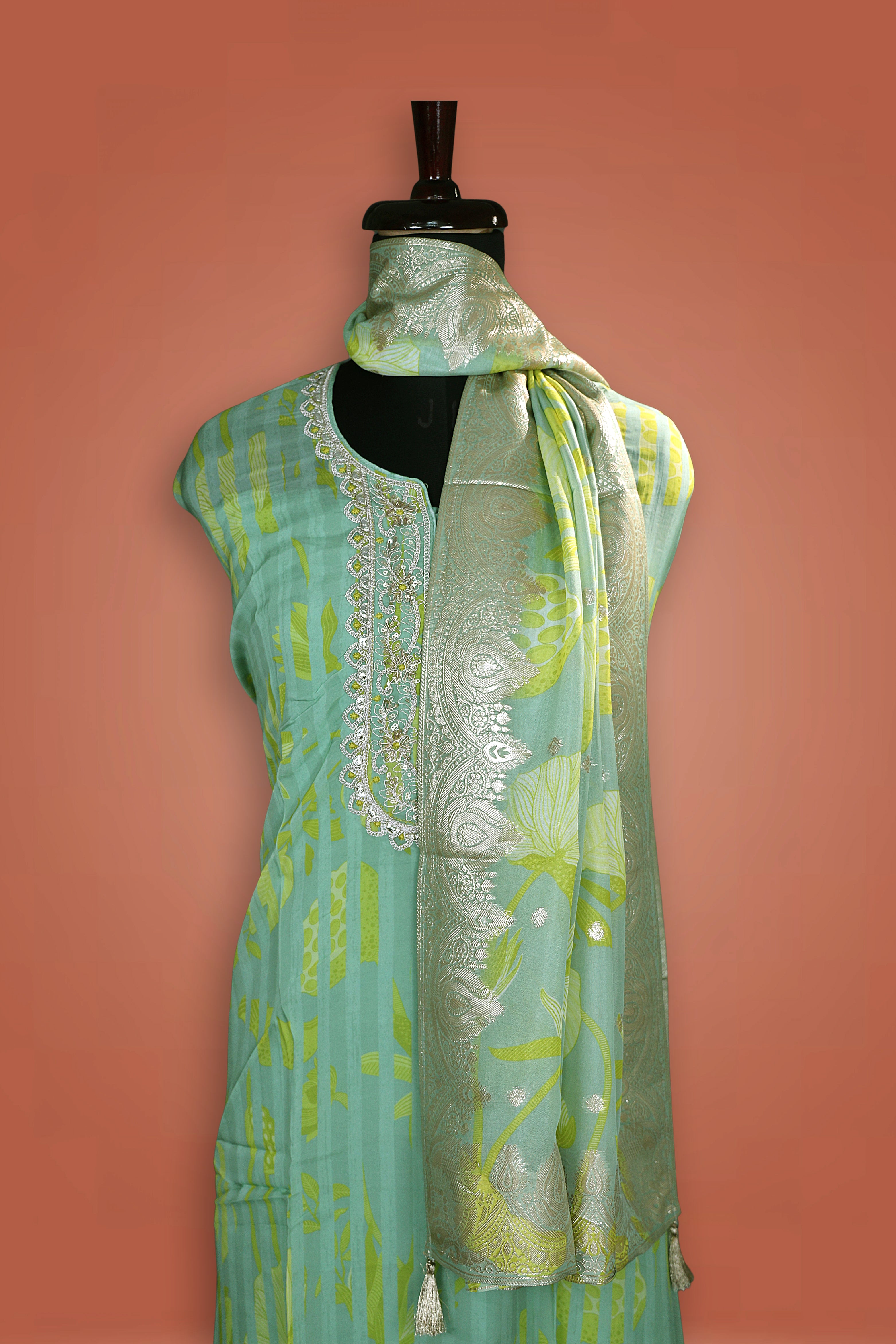 Organza Zari Work Suit Piece