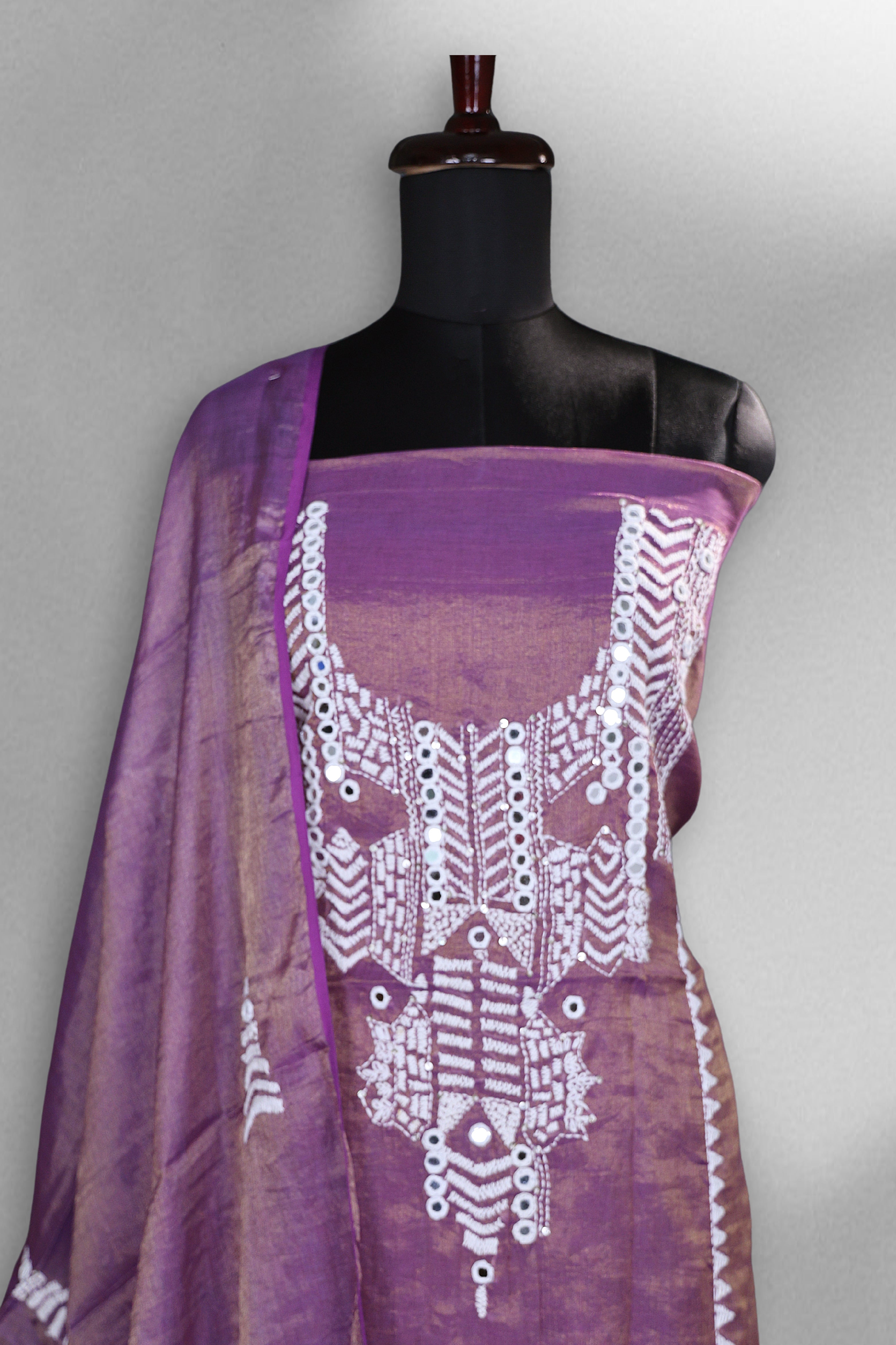 Chanderi Tissue Handwork Suit Piece
