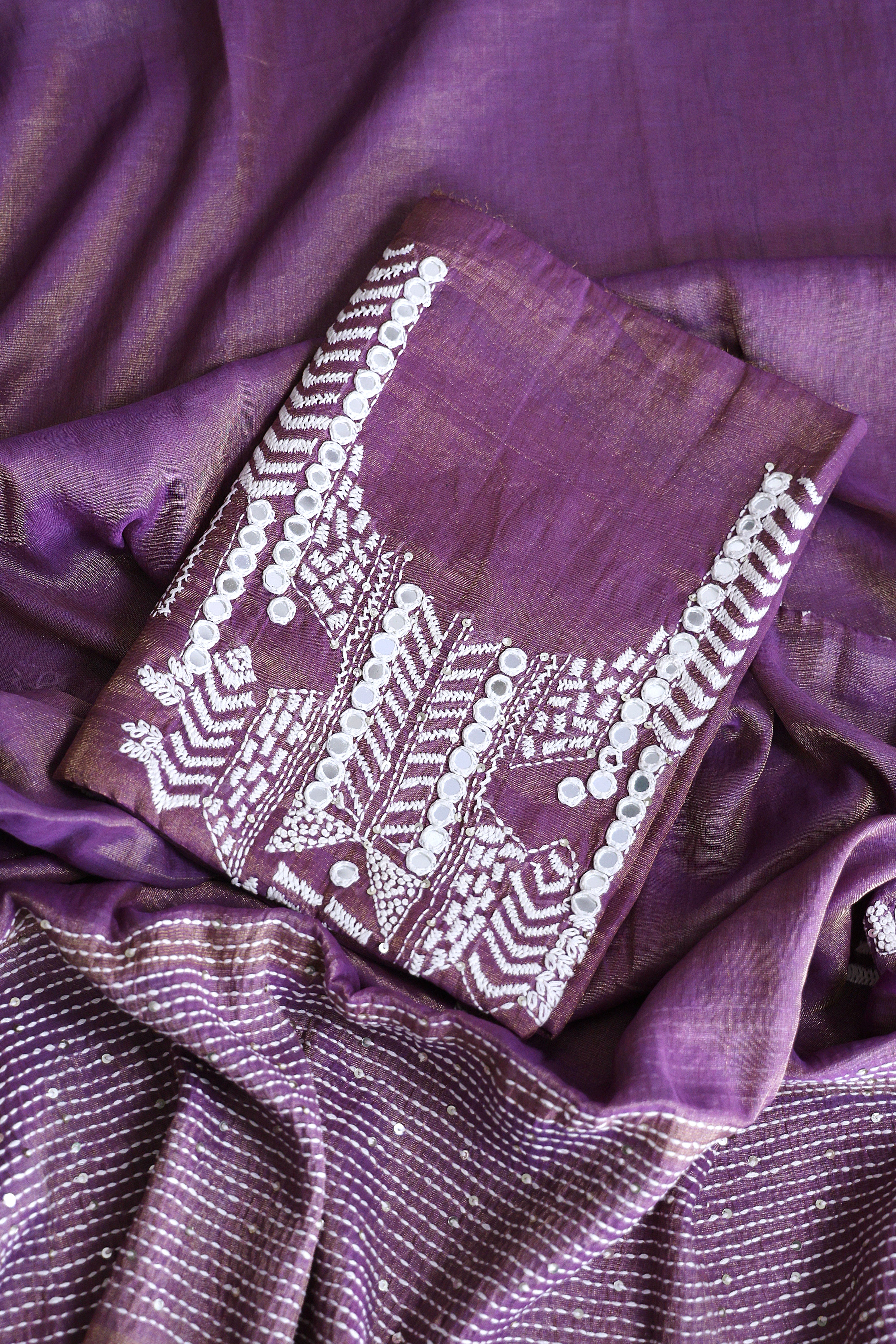 Chanderi Tissue Handwork Suit Piece