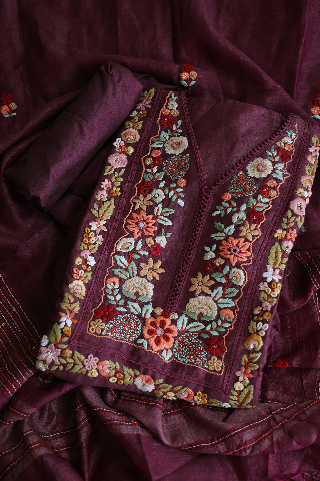Silk Linen Handwork Suit Piece