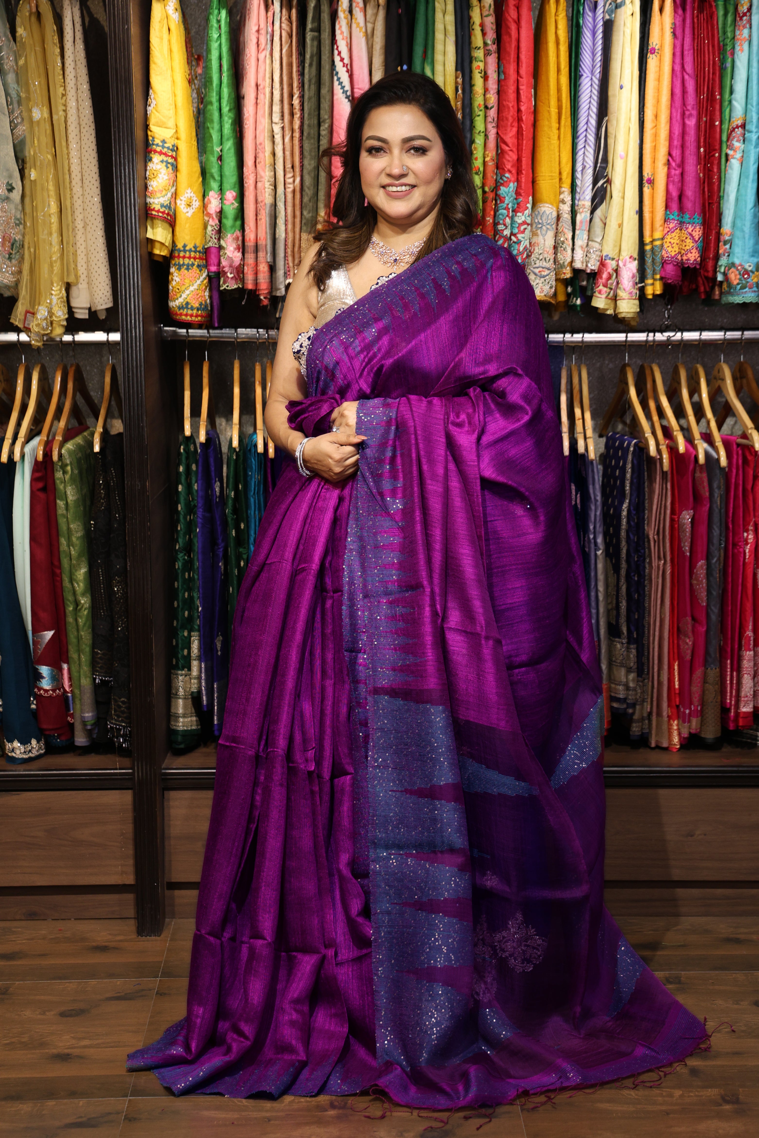 Bengal Matka Silk Saree Purple