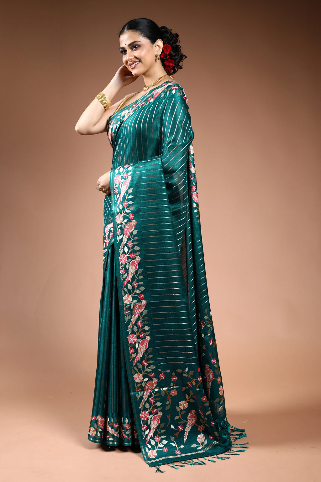 Pine Green Semi Tussar Saree with Blouse Piece