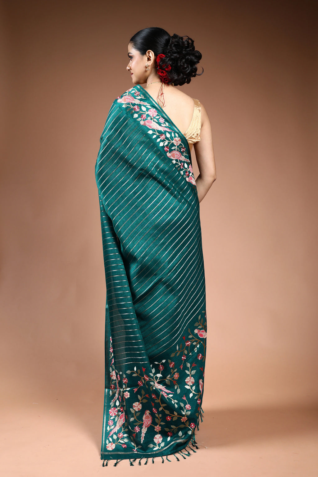 Pine Green Semi Tussar Saree with Blouse Piece