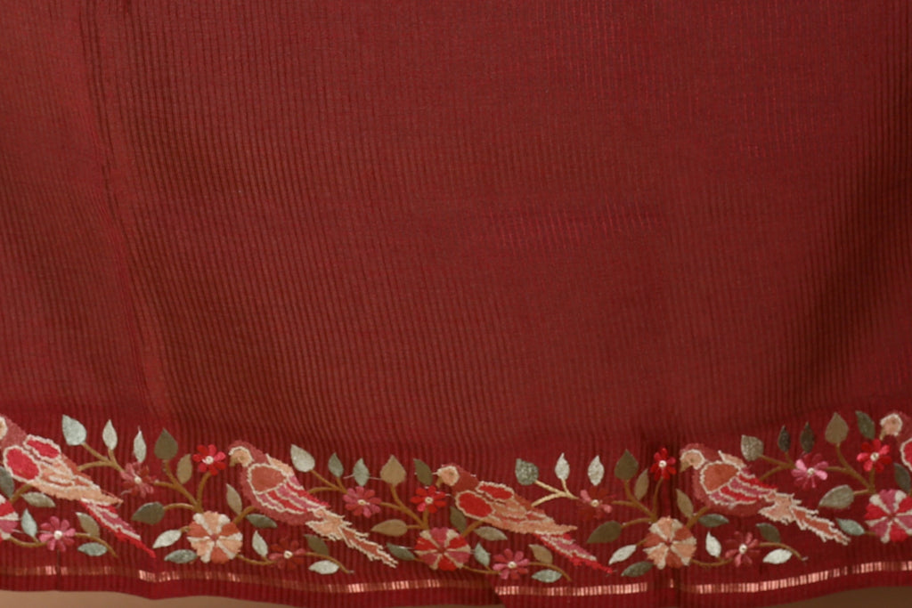 Maroon Semi Tussar Saree with Blouse Piece