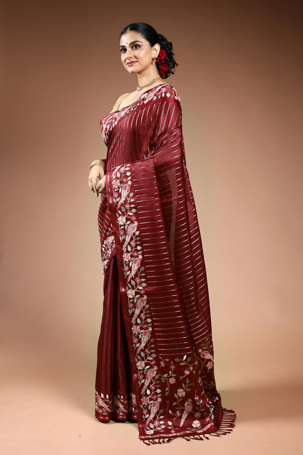 Maroon Semi Tussar Saree with Blouse Piece