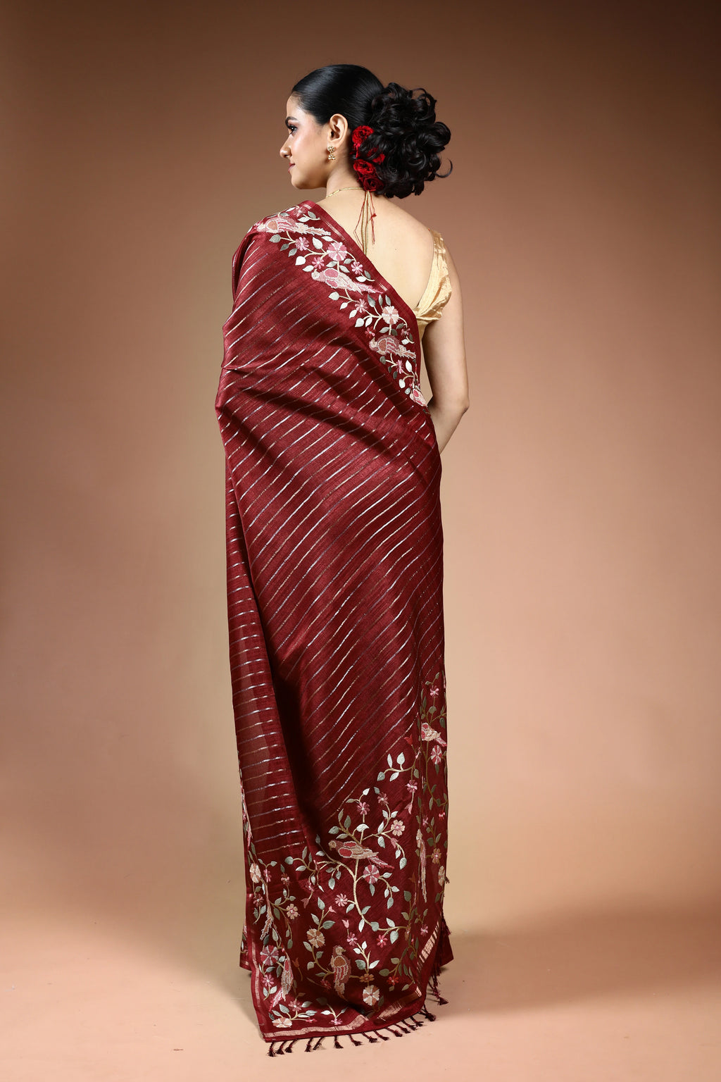 Maroon Semi Tussar Saree with Blouse Piece