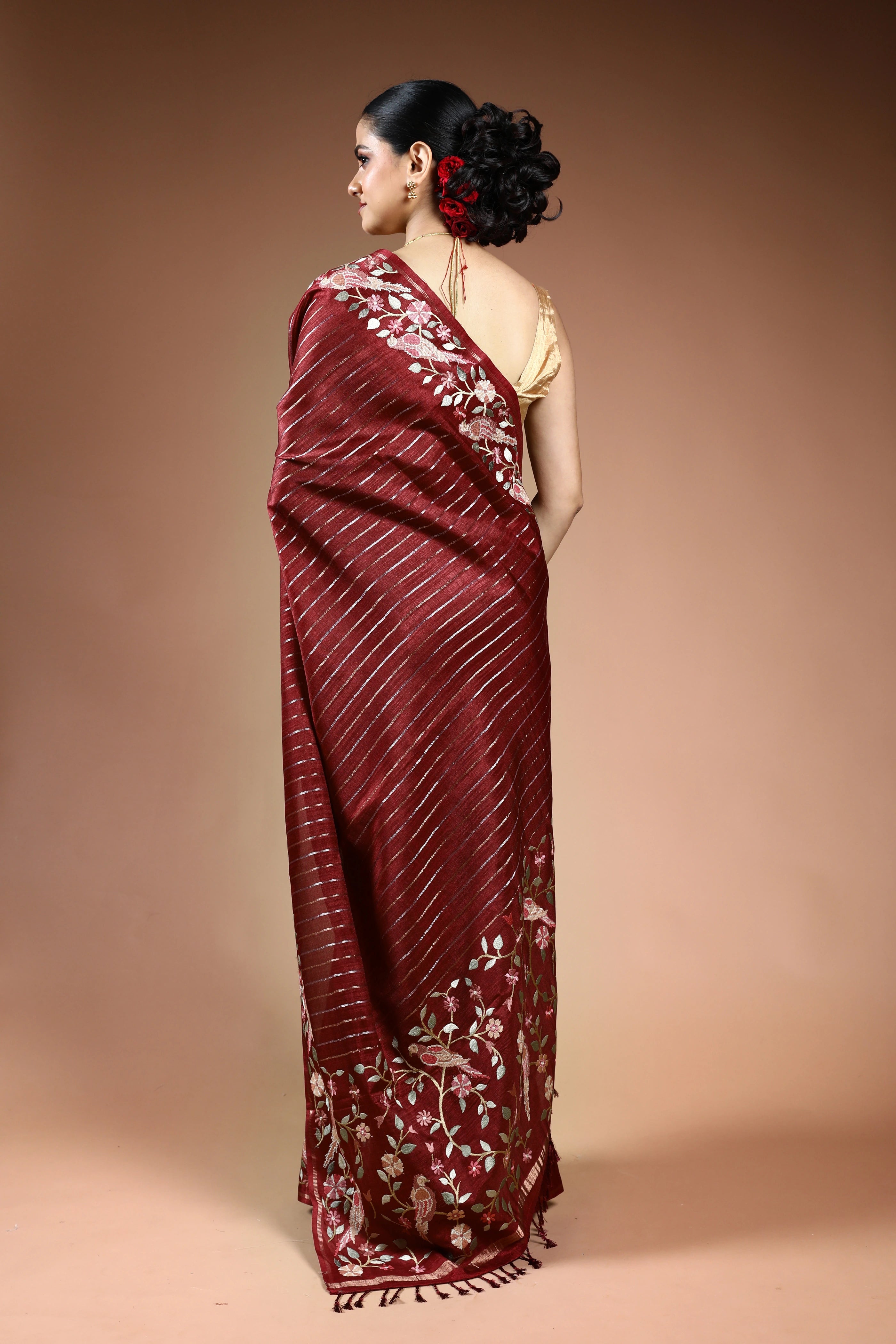 Maroon Semi Tussar Saree with Blouse Piece