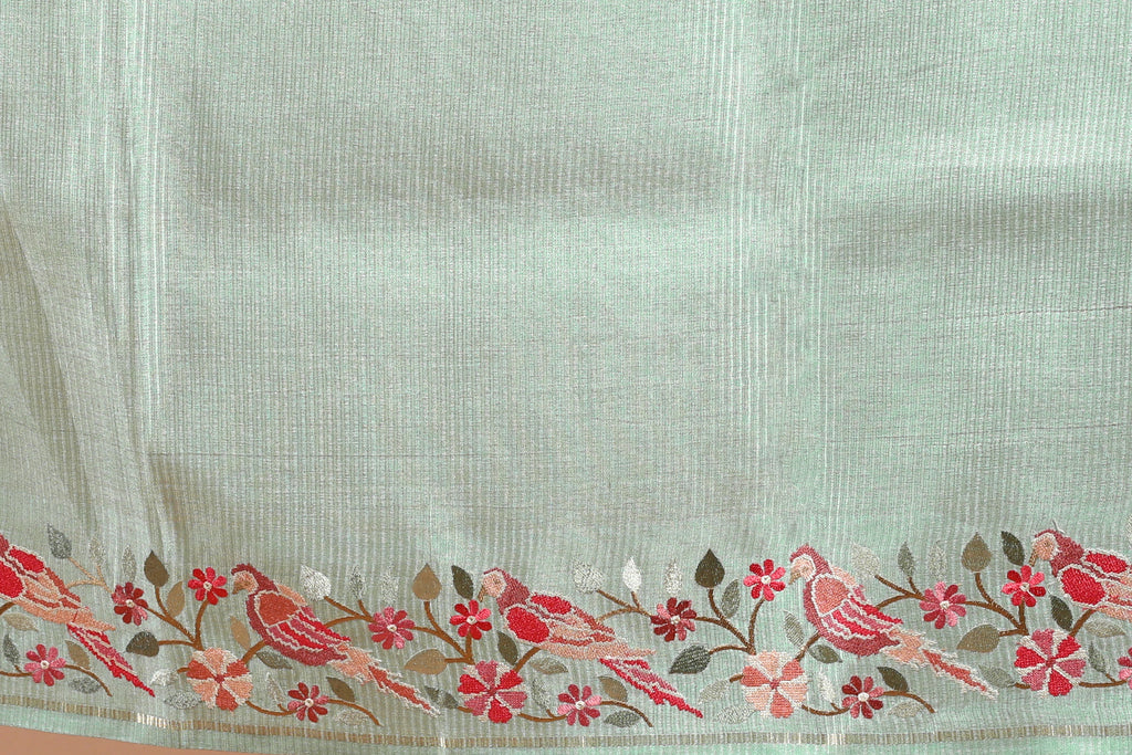 Pista Green Semi Tussar Saree with Blouse Piece