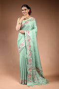 Pista Green Semi Tussar Saree with Blouse Piece