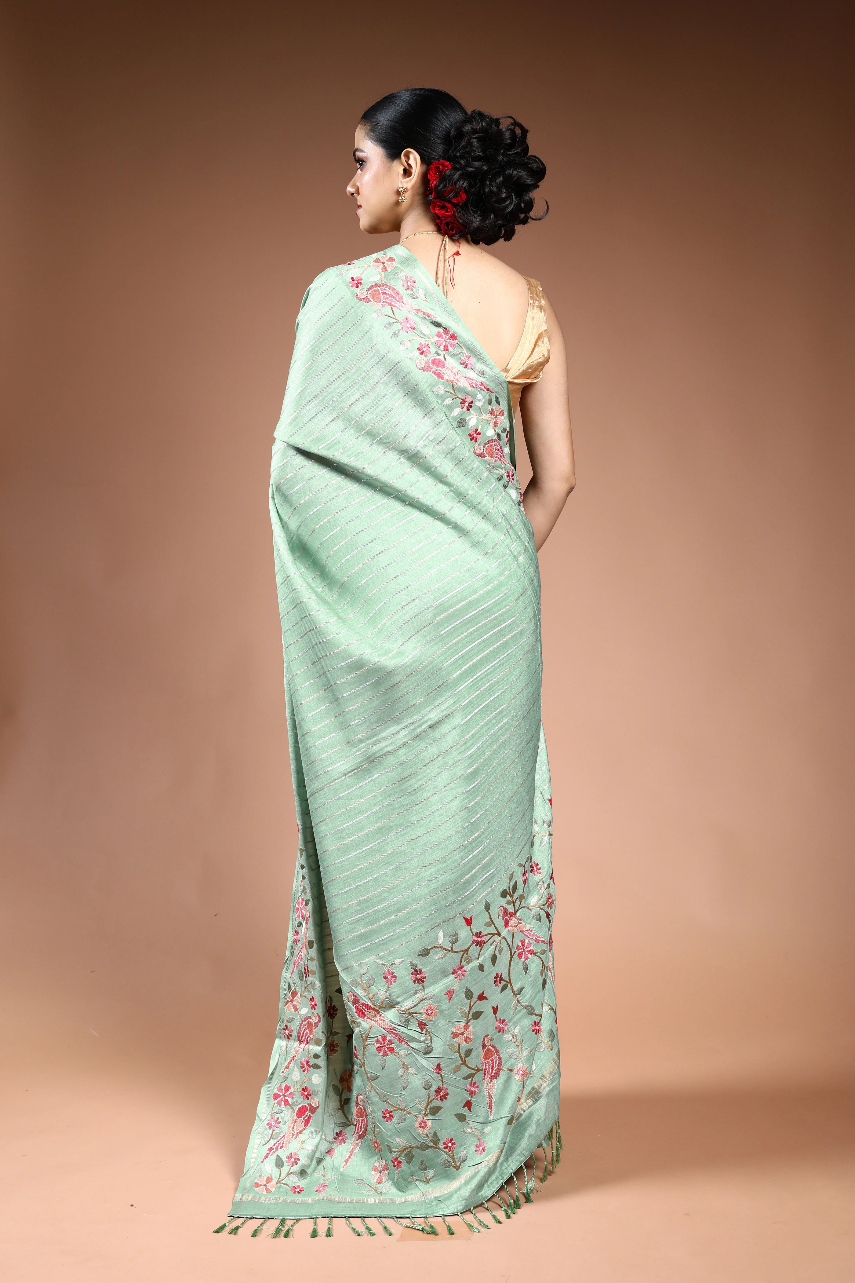 Pista Green Semi Tussar Saree with Blouse Piece
