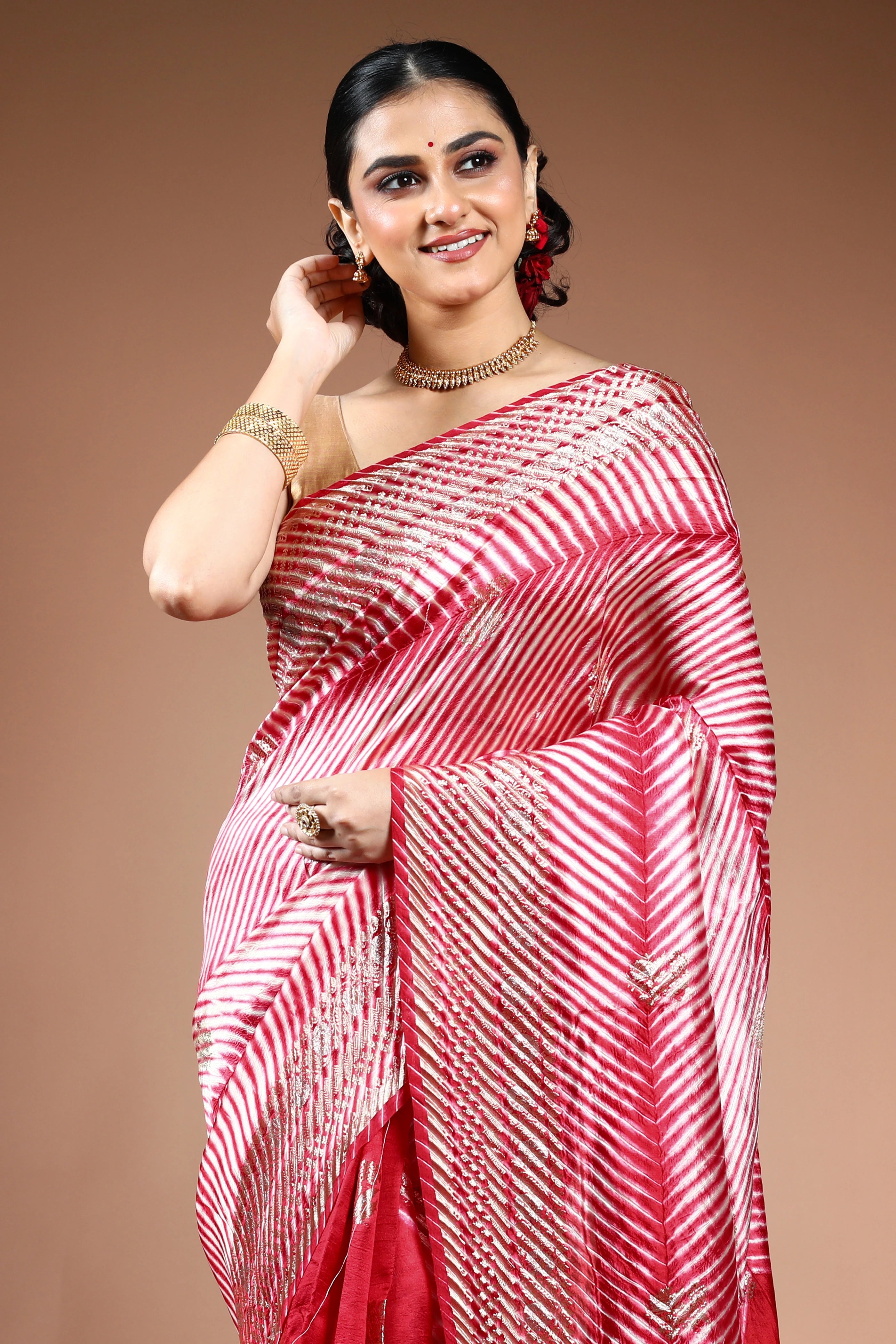 Red Shibori Banarasi Saree with Blouse Piece