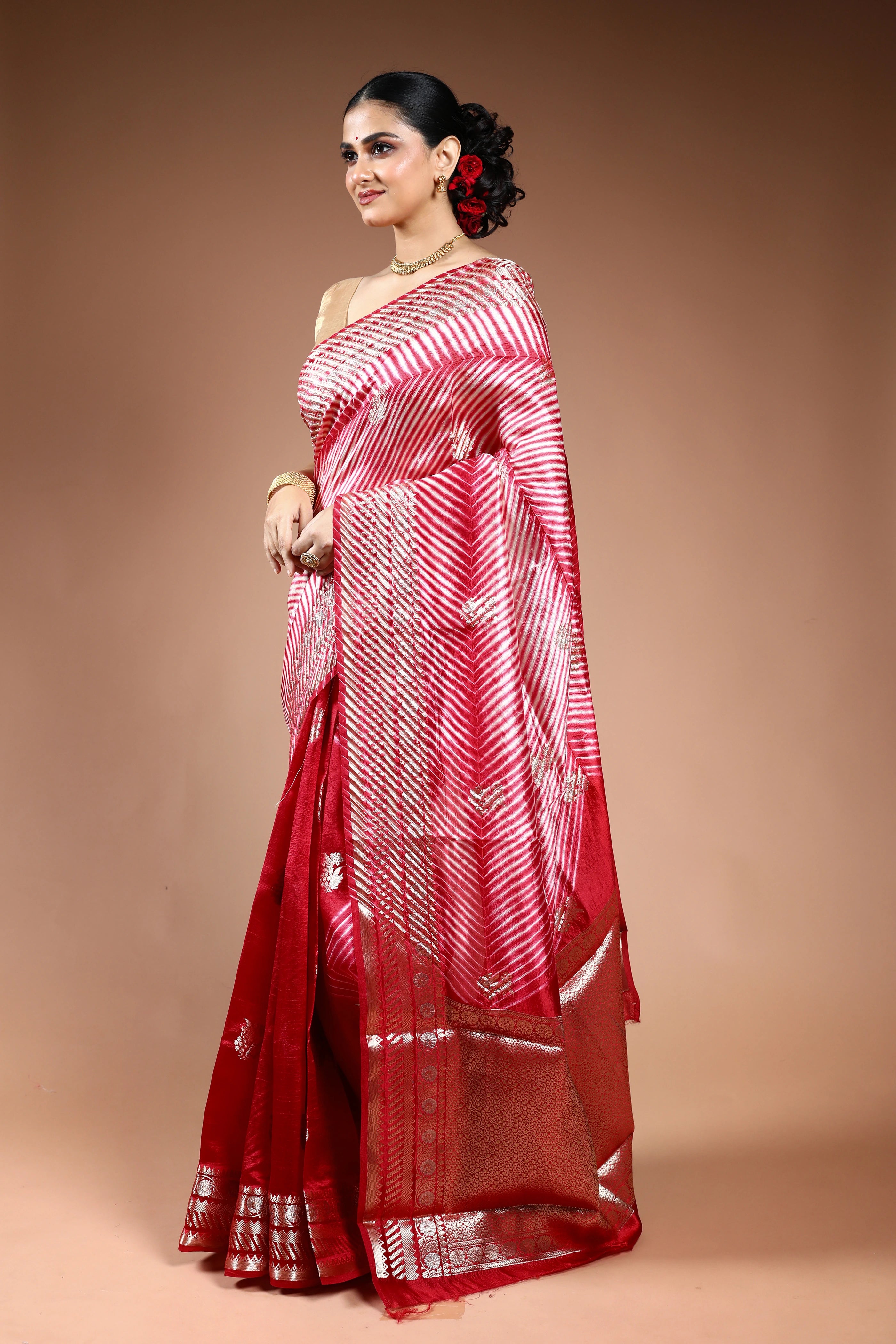 Red Shibori Banarasi Saree with Blouse Piece