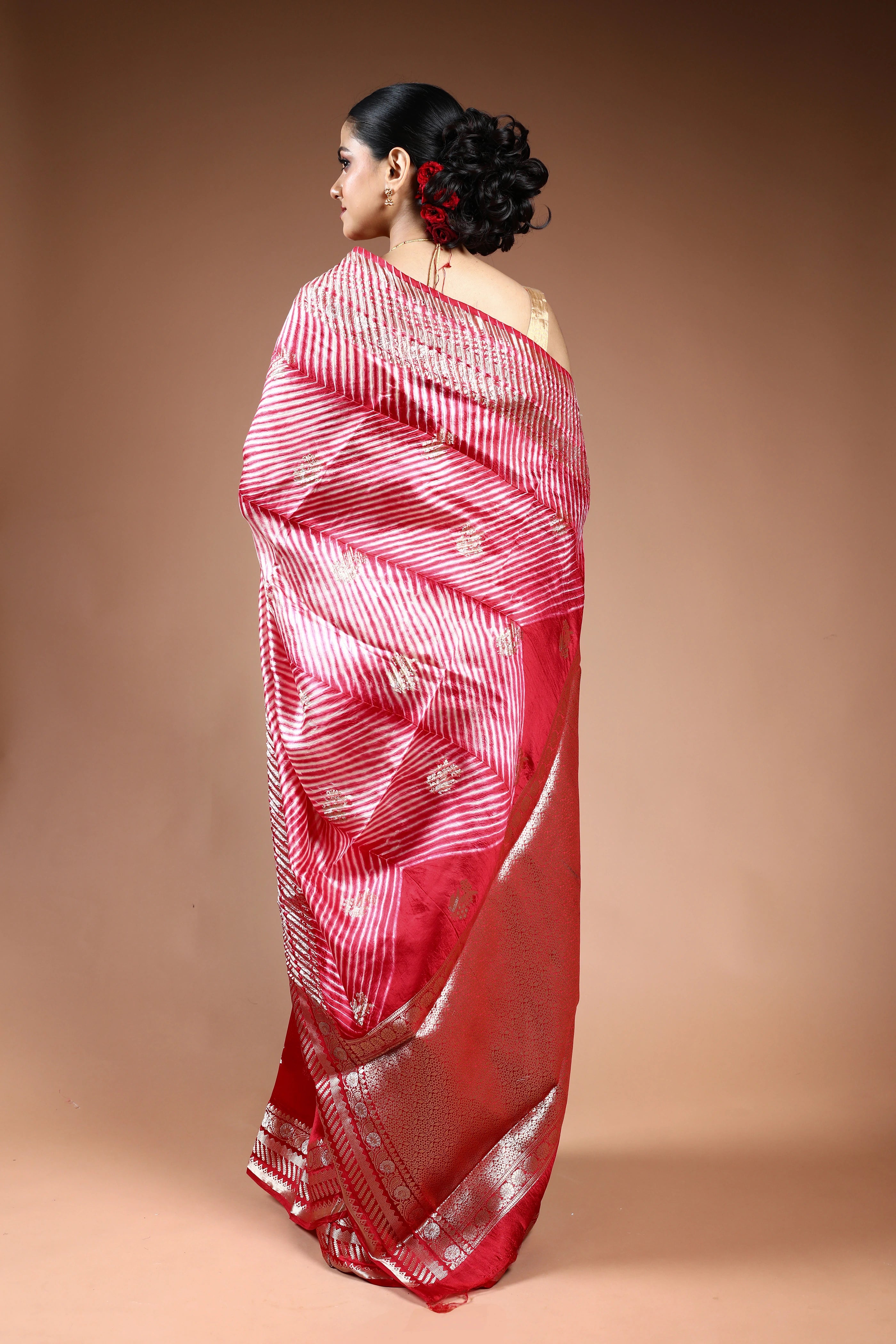 Red Shibori Banarasi Saree with Blouse Piece