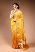 Yellow Shibori Banarasi Saree with Blouse Piece