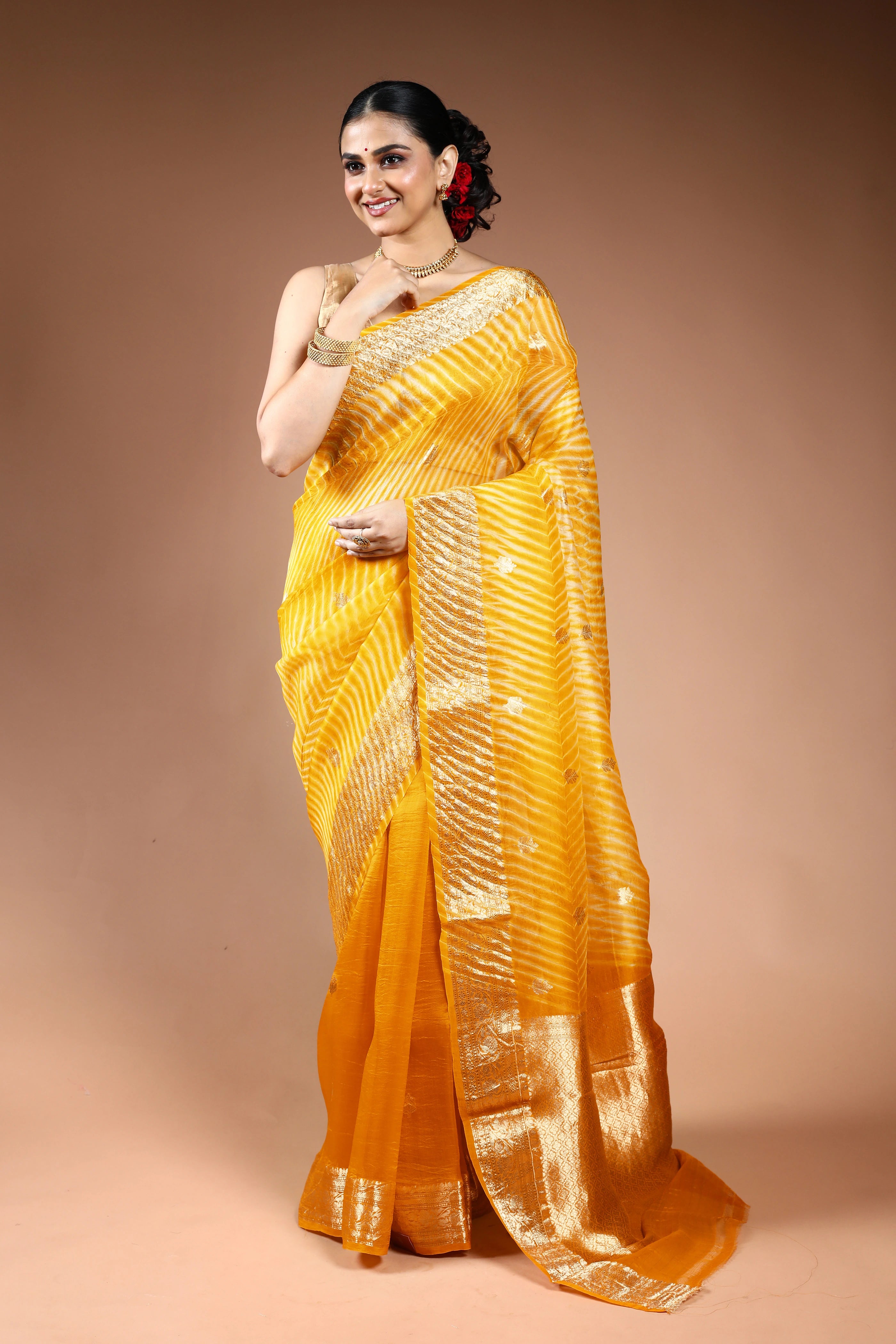 Yellow Shibori Banarasi Saree with Blouse Piece