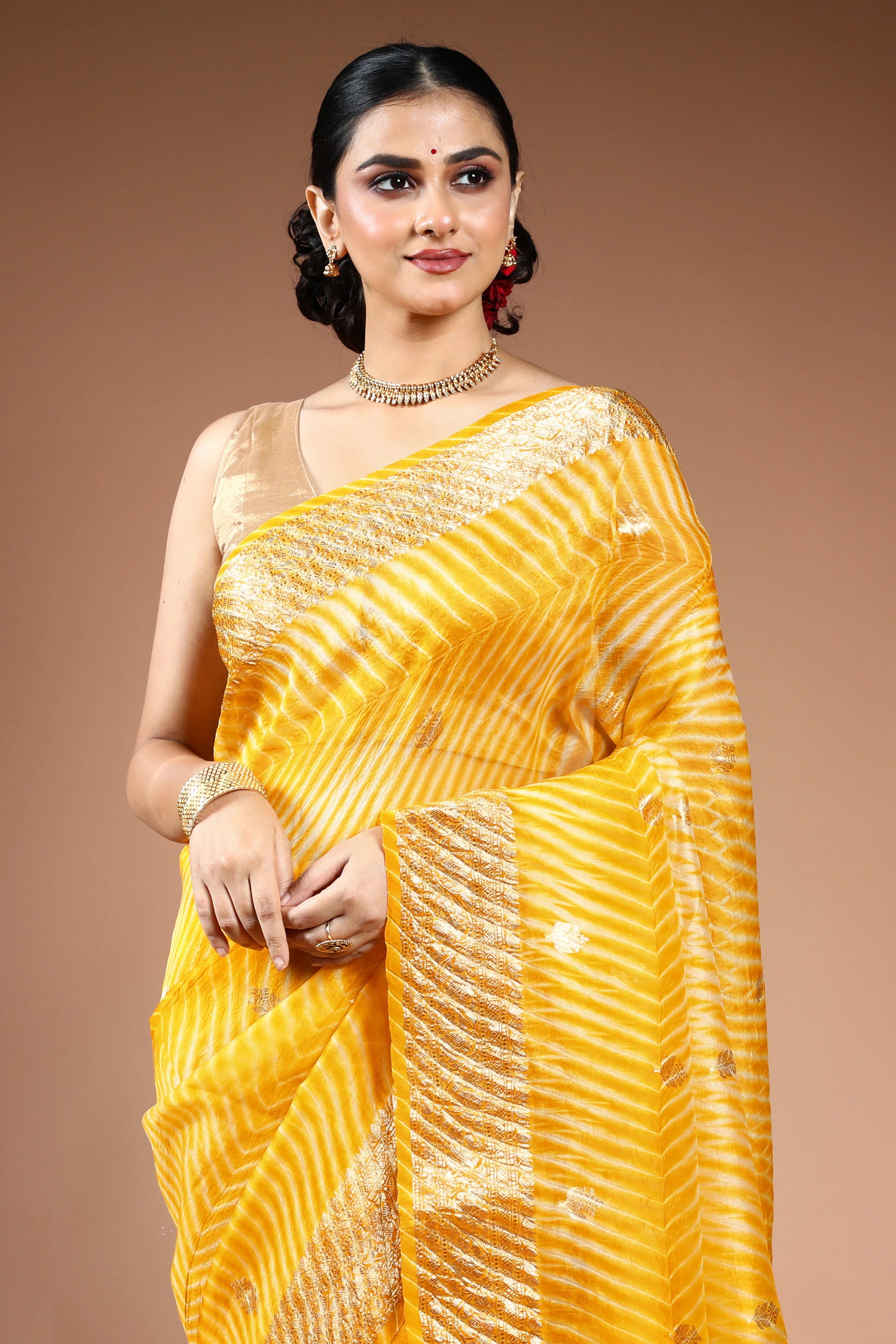 Yellow Shibori Banarasi Saree with Blouse Piece