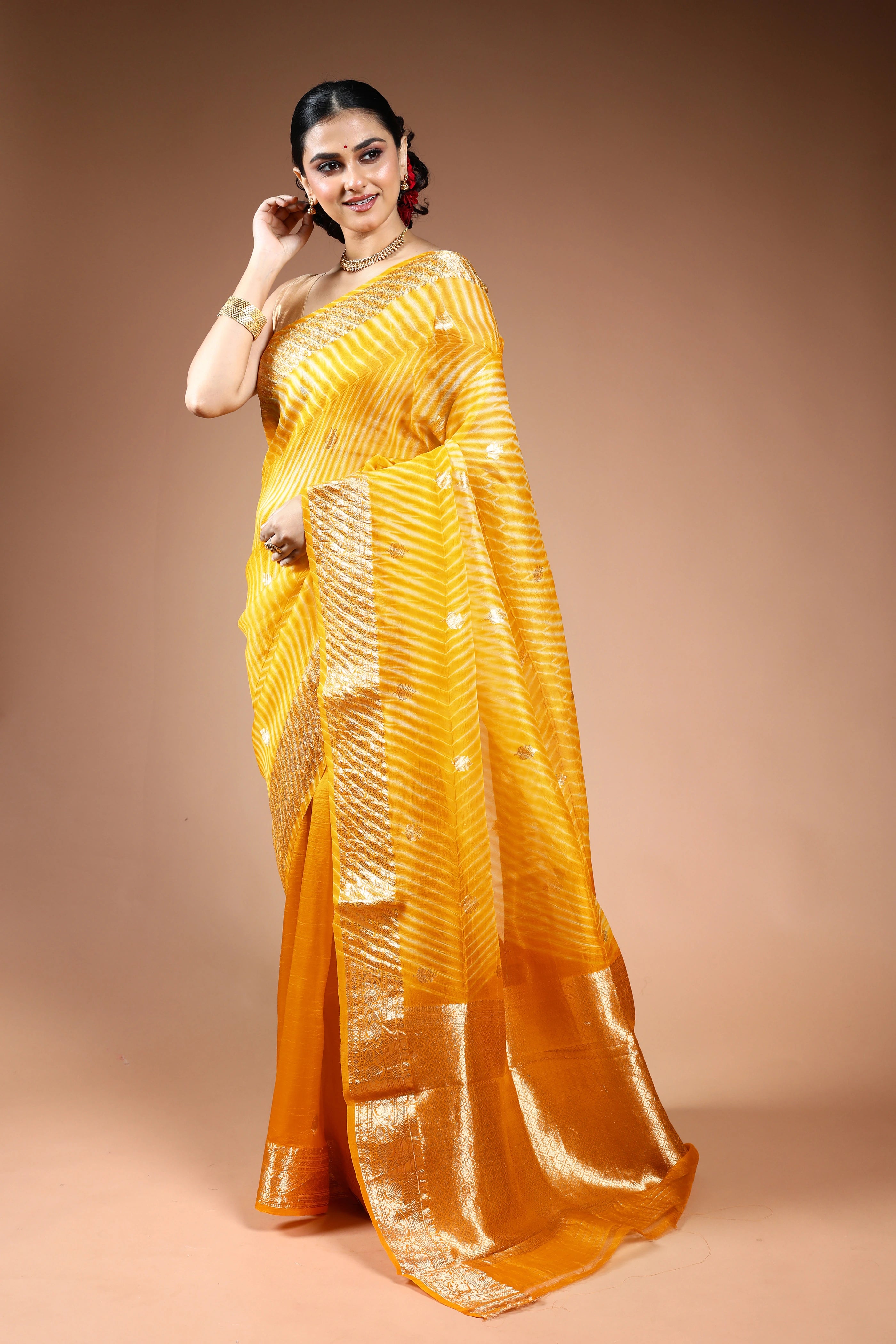 Yellow Shibori Banarasi Saree with Blouse Piece
