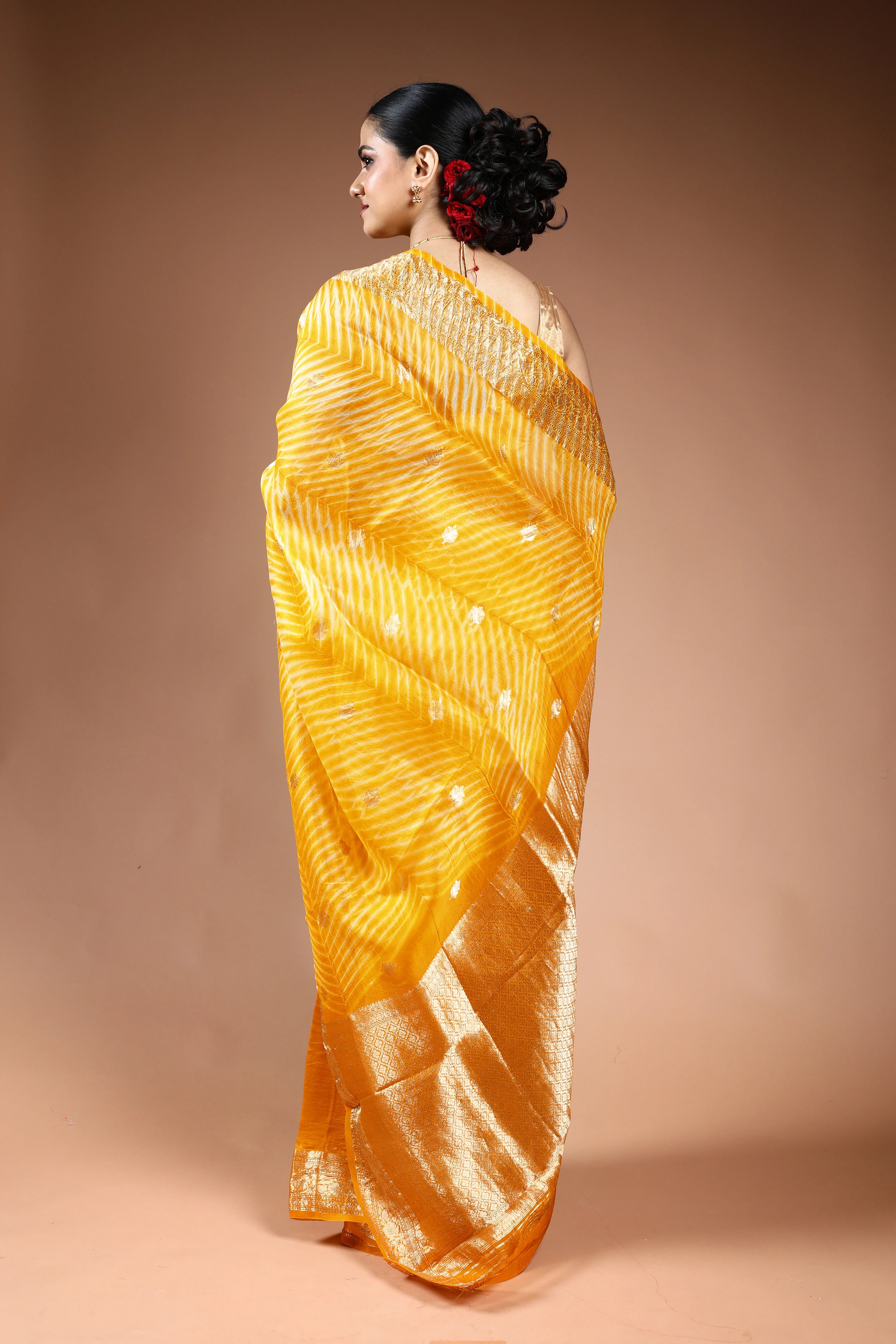 Yellow Shibori Banarasi Saree with Blouse Piece