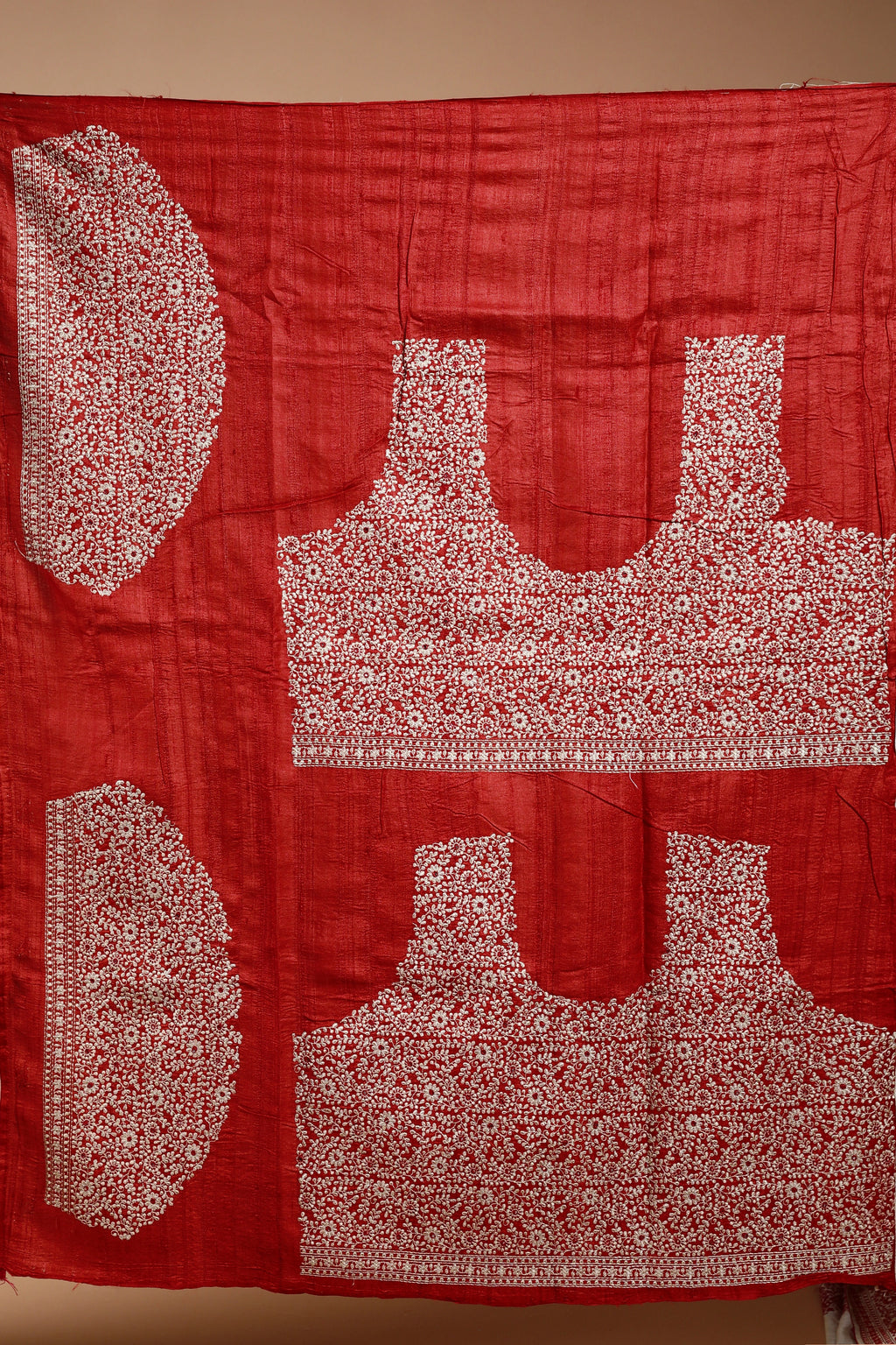 Red & White Pure Tussar Saree with Blouse Piece