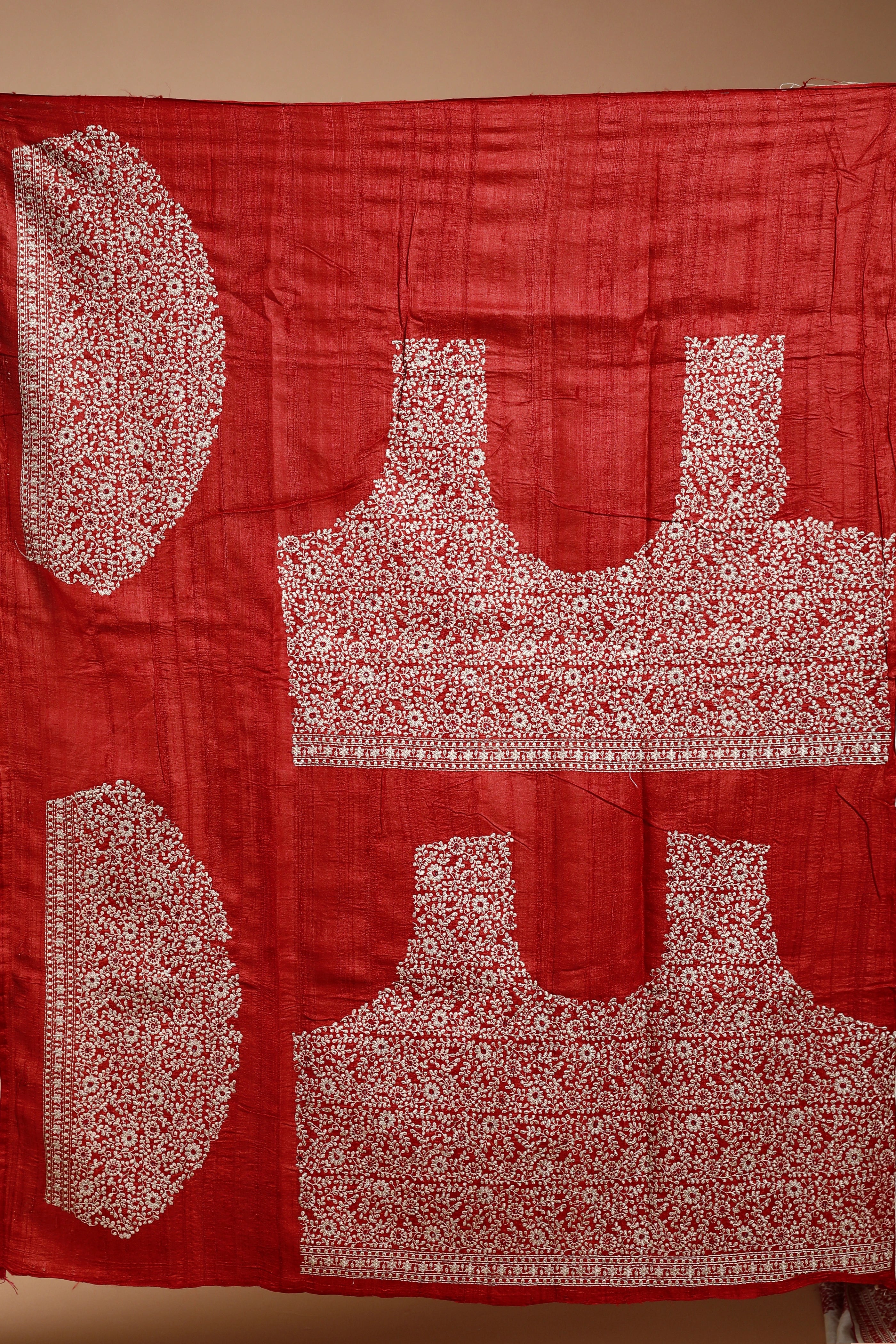 Red & White Pure Tussar Saree with Blouse Piece