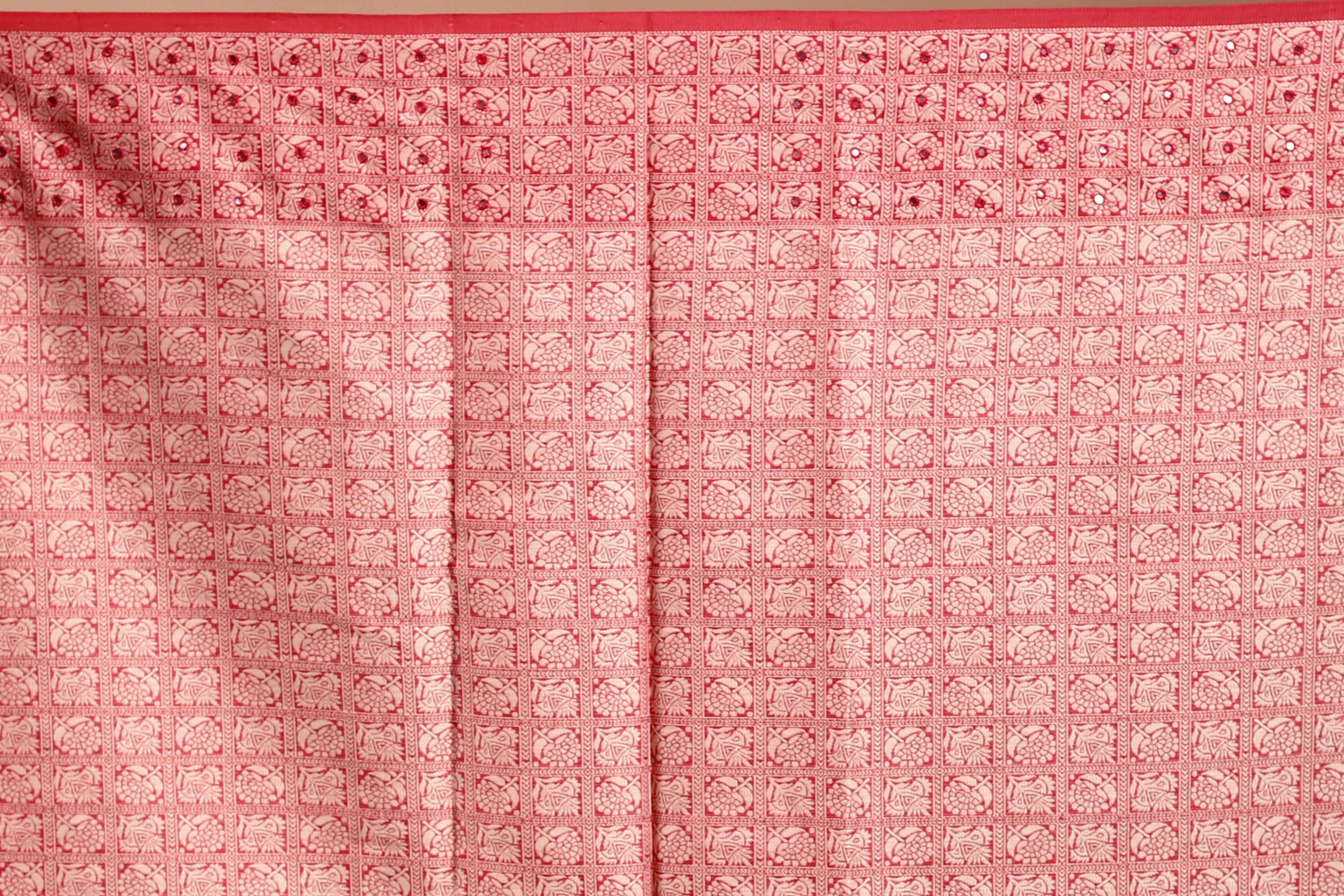 Red & White Silk Kota Saree with Blouse Piece