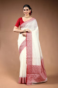 Red & White Silk Kota Saree with Blouse Piece