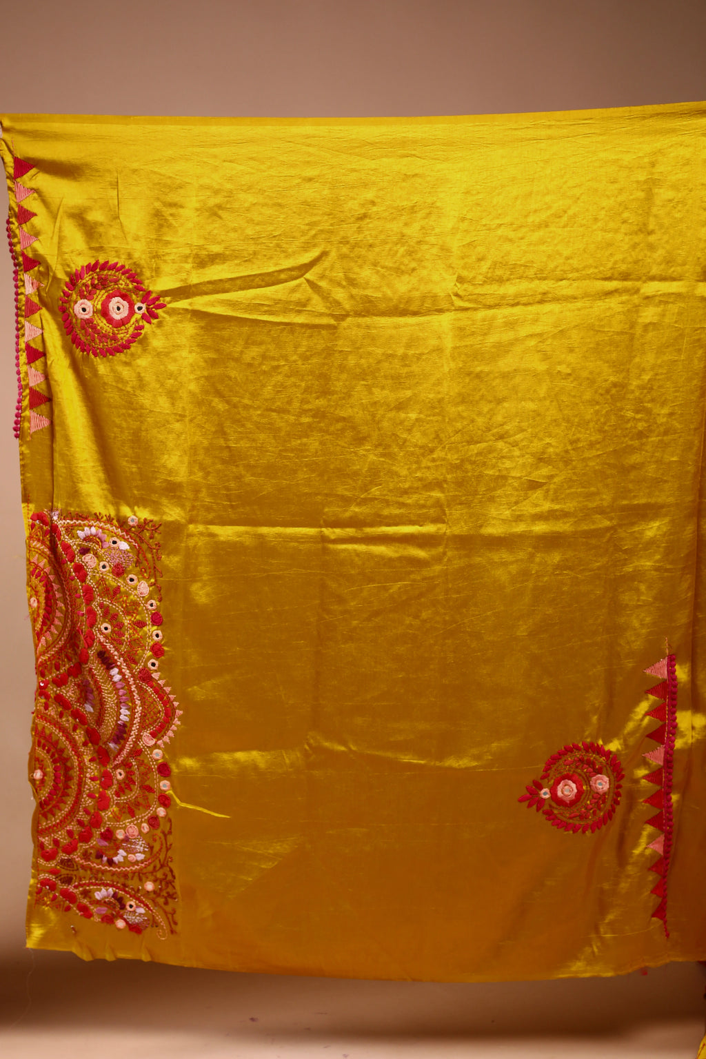 Mustard Yellow Semi Silk Fusion Saree with Blouse Piece