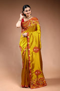 Mustard Yellow Semi Silk Fusion Saree with Blouse Piece