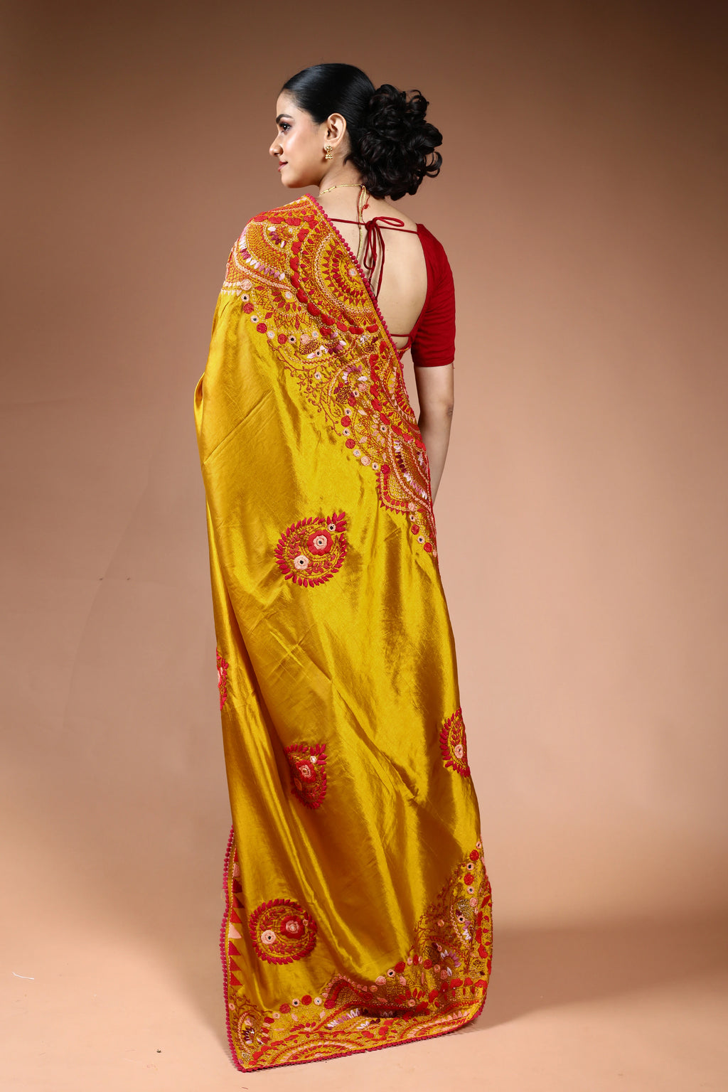 Mustard Yellow Semi Silk Fusion Saree with Blouse Piece