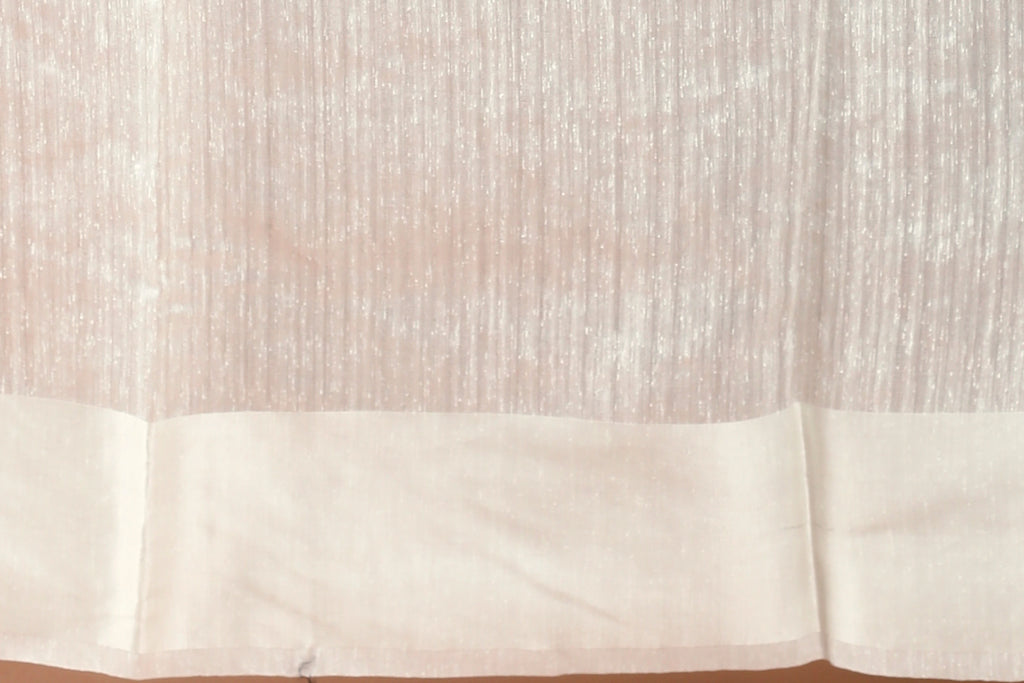 White Semi Raw Silk Saree with Blouse Piece